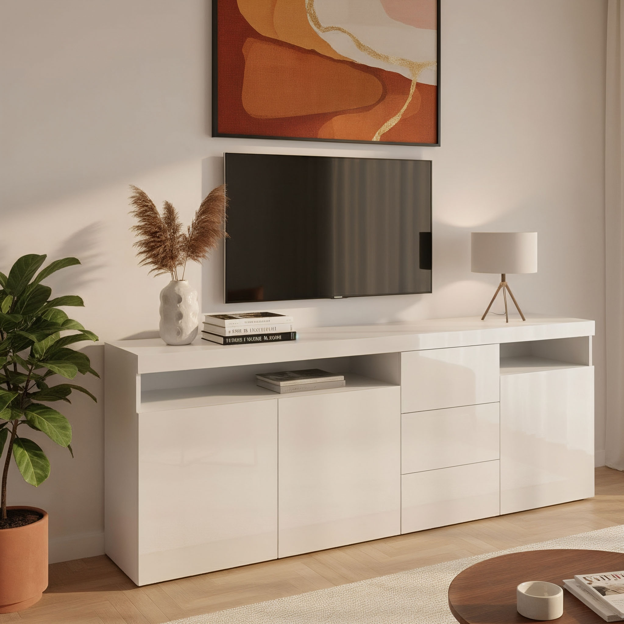Image of borchardt Möbel Sideboard "Kapstadt, Kommode mit Push-to-open-Funktion, Hochglanz-Dekor" Breite 200cm mit viel Stauraum, 3 Schubfächern und 3 Türen