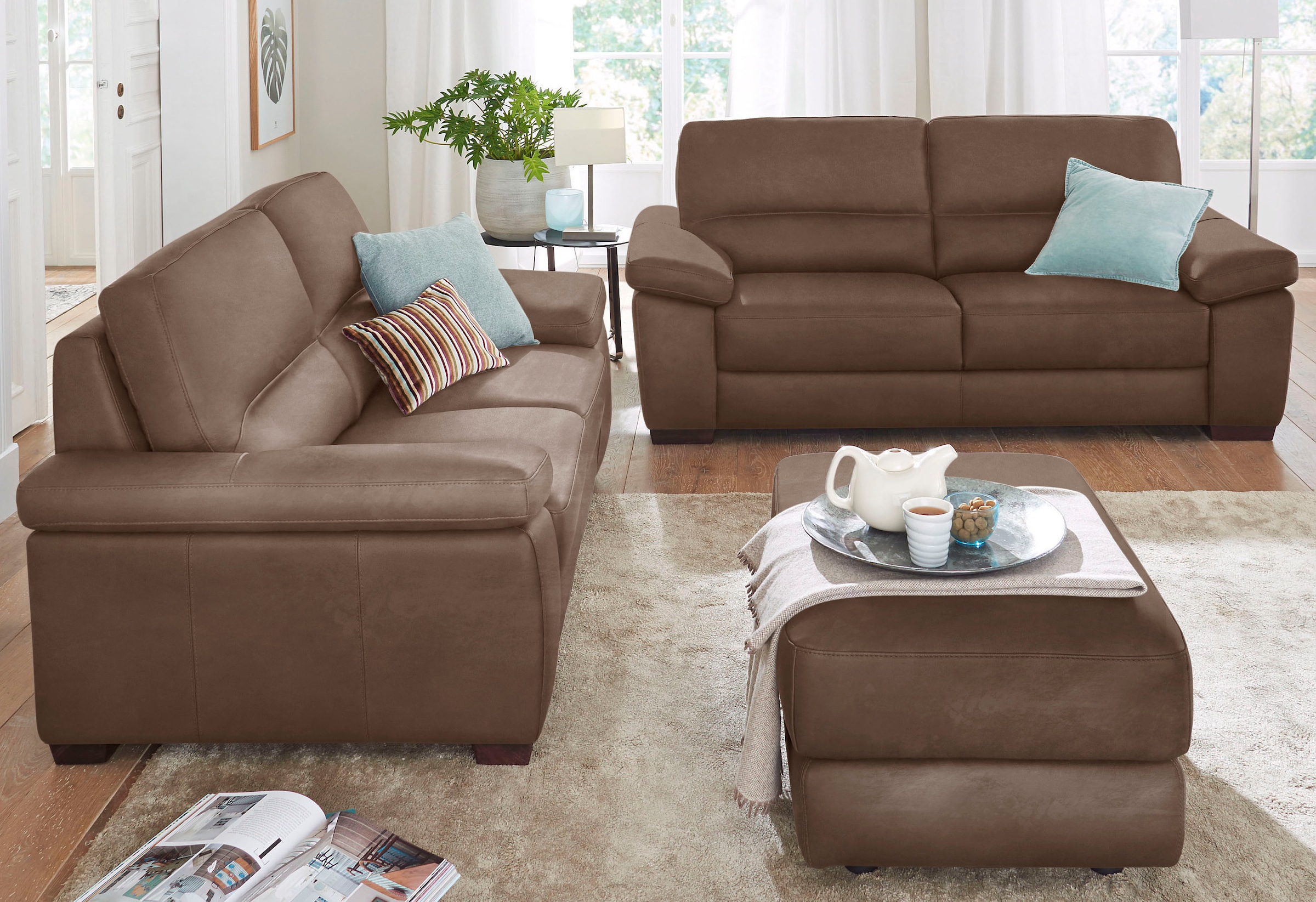 Image of CALIA ITALIA Polstergarnitur "Gaia, hochwertige Garnitur aus 2-Sitzer & 3-Sitzer im edlen Design" Set, 2 Stk. tlg. aus pflegeleichtem Luxus-Microfaser Ginevra Hydro Care