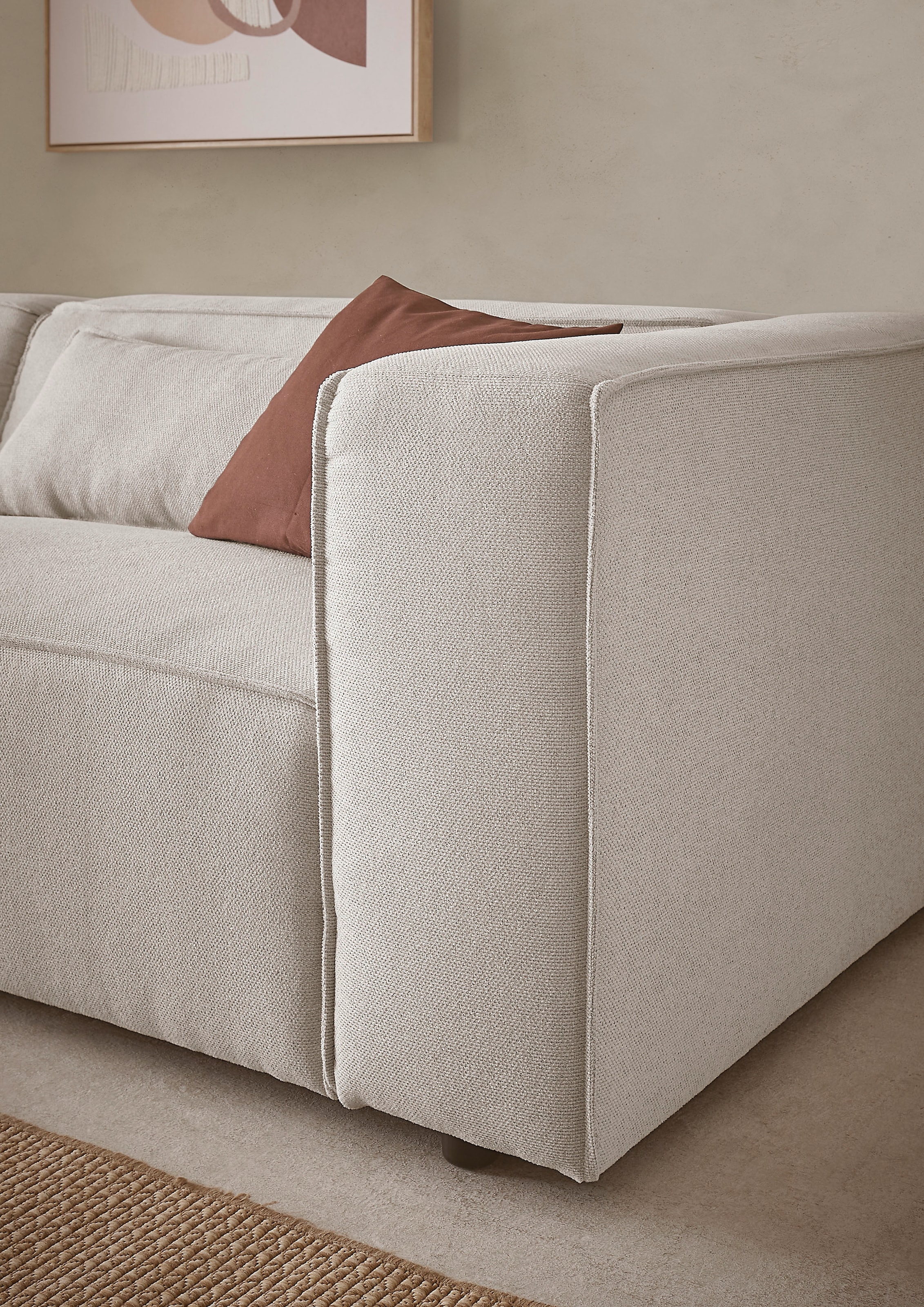 LeGer Home by Lena Gercke 3-Sitzer »PIARA, Couch mit Kedernaht, Sofa in Cord, Leinenoptik o. Strukturstoff«, schwarze Füsse, bequemer Sitzkomfort