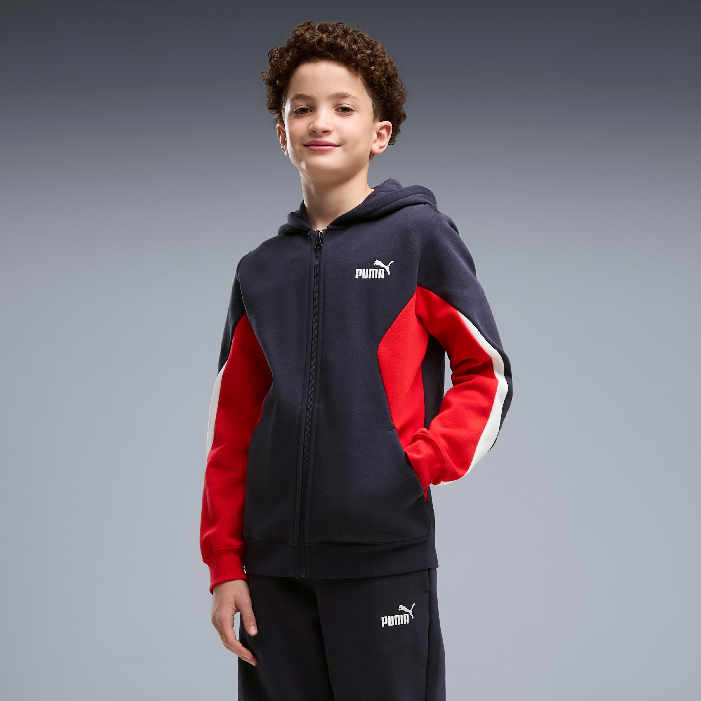 PUMA Combinaison d'entraînement »ESS BLOCK FULL-ZIP SWEAT SUIT B« 2 ensemble 2 pièces, avec fermeture éclair sur le haut, coupe régulière