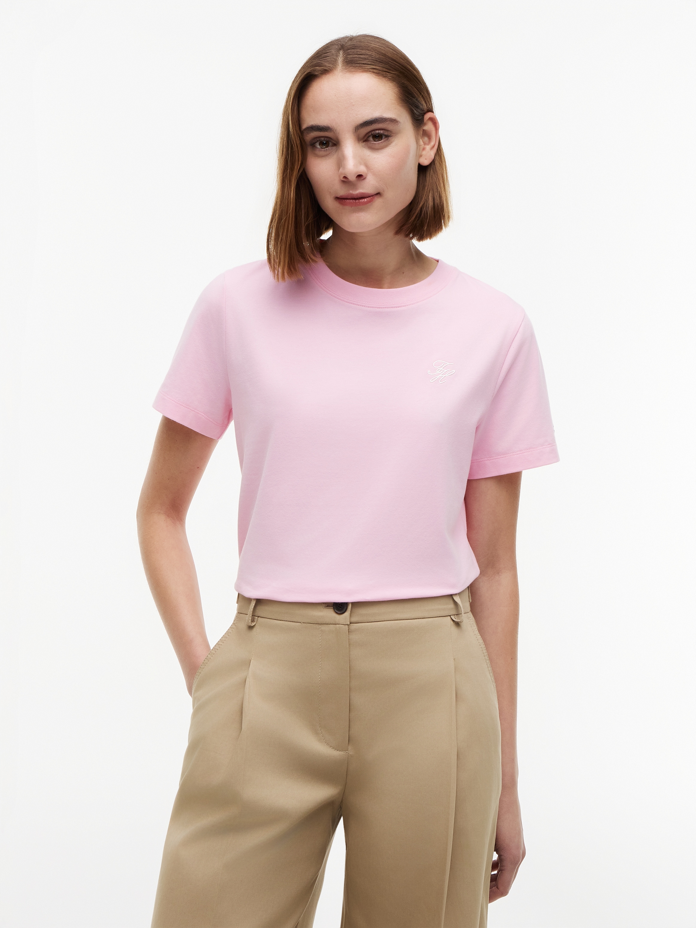 Tommy Hilfiger T-shirt à manches courtes »TH SCRIPT REG C-NK SS TEE« mélange coton, coupe régulière