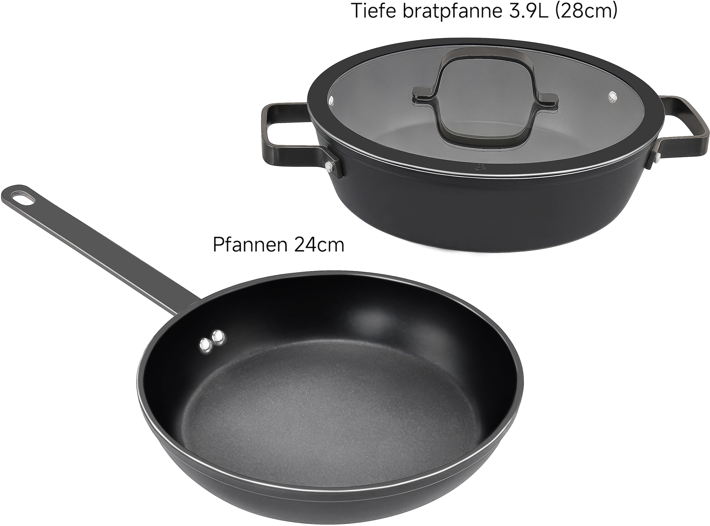 Hanseatic Pfannen-Set »ALU PRO«, Aluminium, (Set, 3 tlg., 1x Pfanne 24 cm, 1x Servierpfanne 28 cm mit Deckel), Profi Pfannen mit Antihaftbeschichtung, für alle Herdarten, Induktion