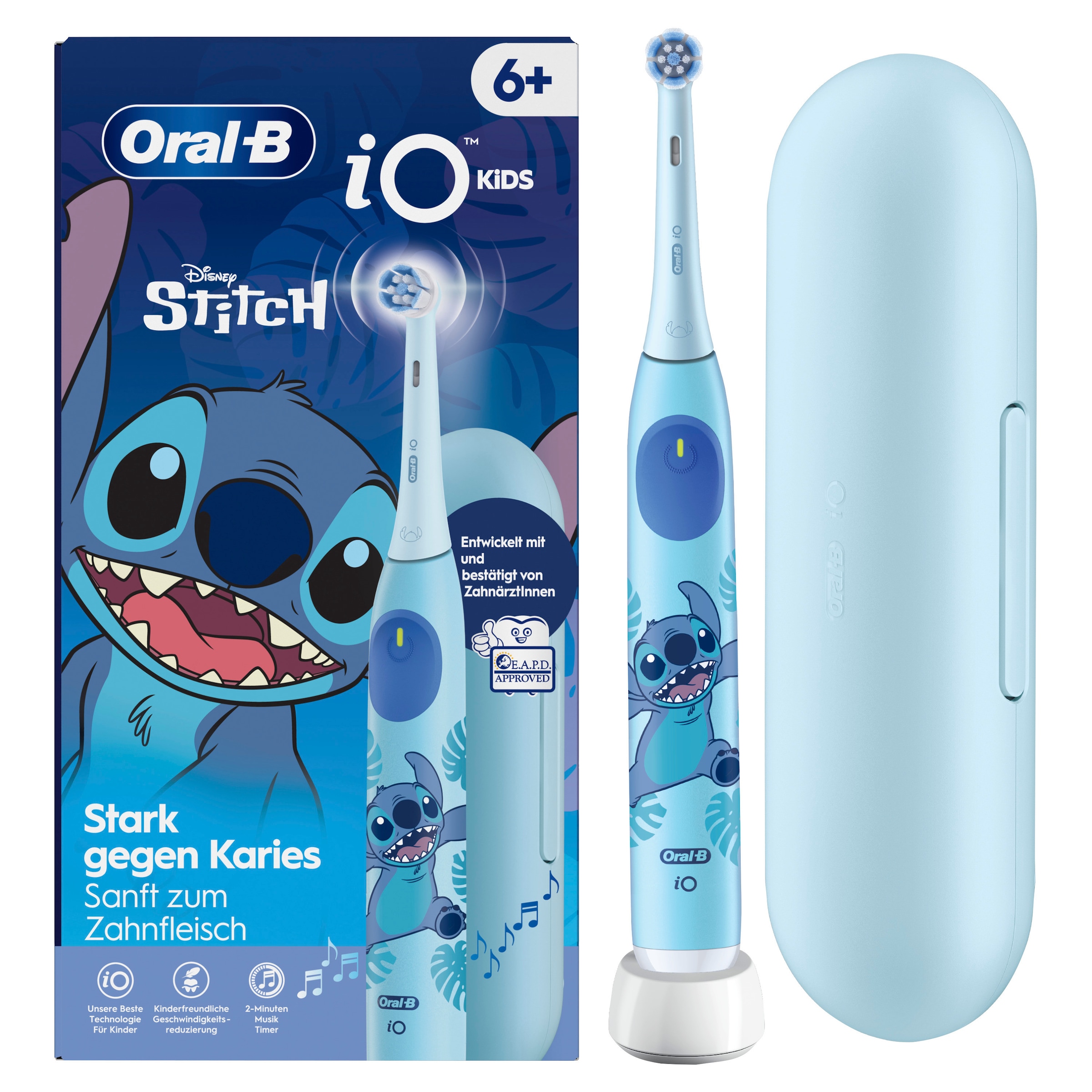 Oral-B Brosse à dents électrique pour enfants »iO Kids 6+ Stitch« 1 cuis Aufsteckbürsten 1 Reise-Etui, Musik-Timer, 3 Modi, ab 6 Jahren