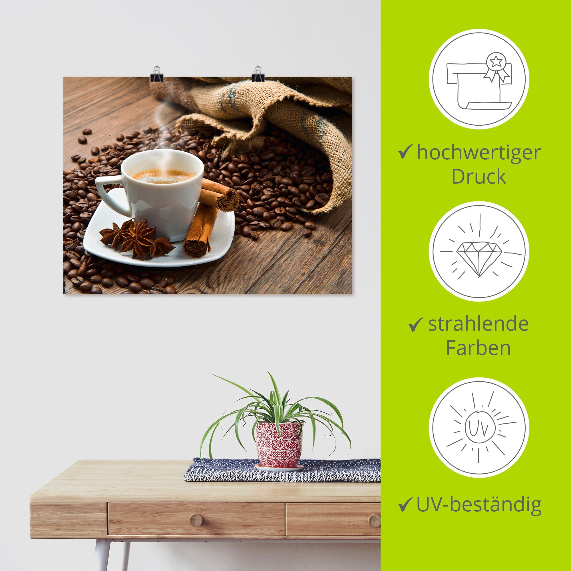 Artland Wandbild »Kaffeetasse Leinensack mit Kaffeebohnen«, Getränke, (1 St.), als Leinwandbild, Poster in verschied. Grössen