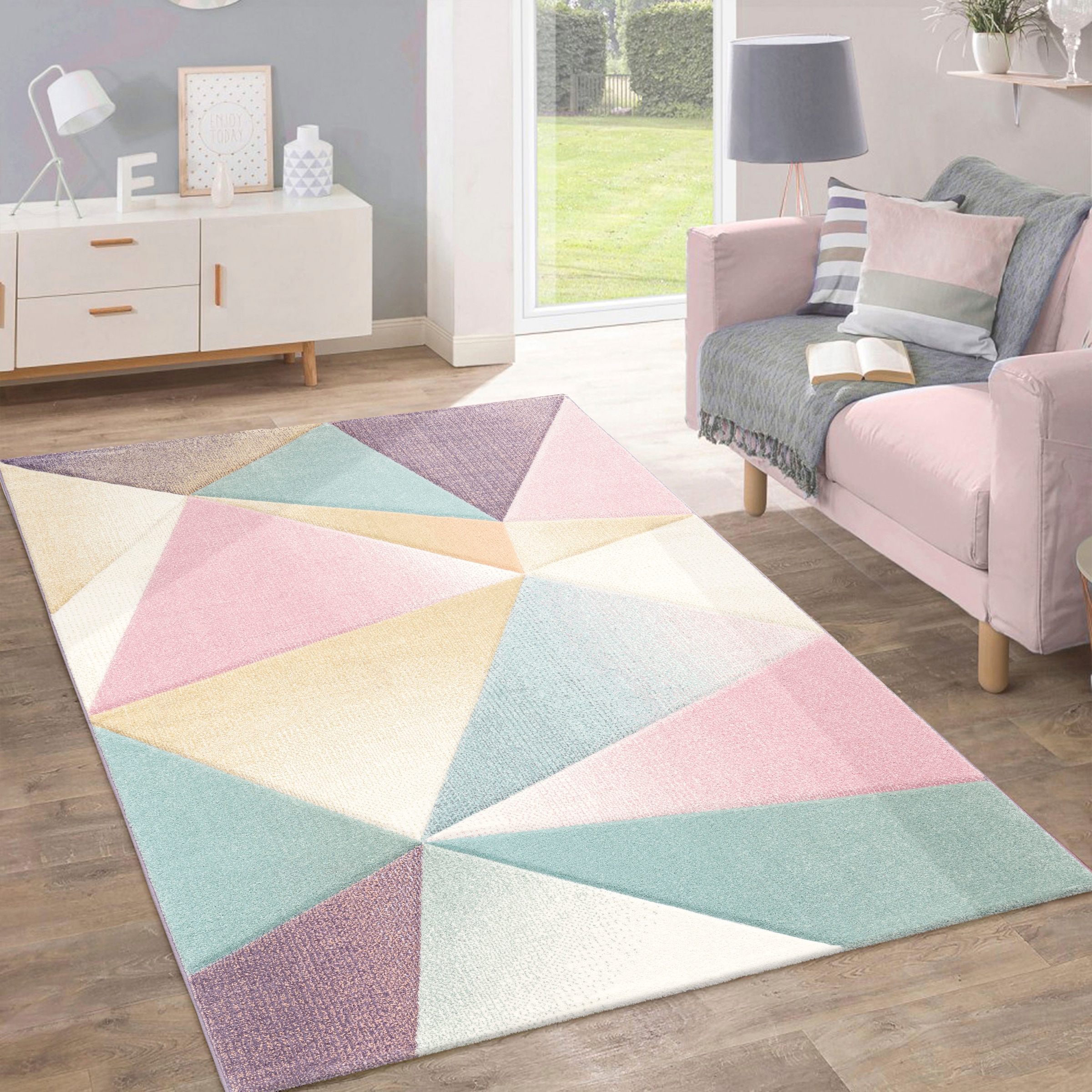 Image of Paco Home Teppich "Kosy 310" rechteckig 15 mm Höhe Kurzflor, modernes geometrisches Muster, in schönen Pastell-Farben