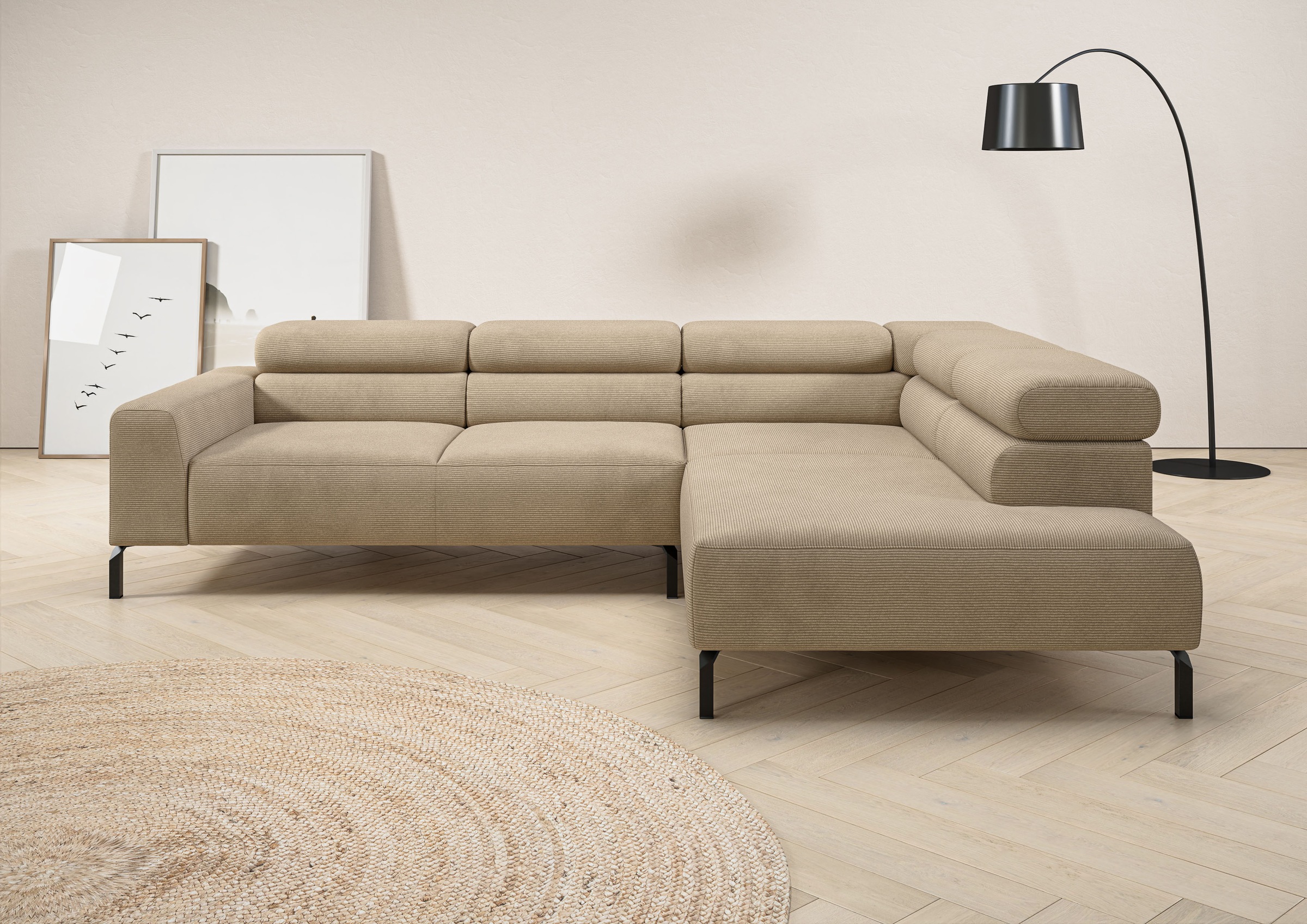 Image of Home affaire Ecksofa "Antonelli, L-Form, inkl. Kopfteilverstellung, Breite 276 cm, bequem" mit elektrischer Sitztiefenverstellung, in Feincord, sand