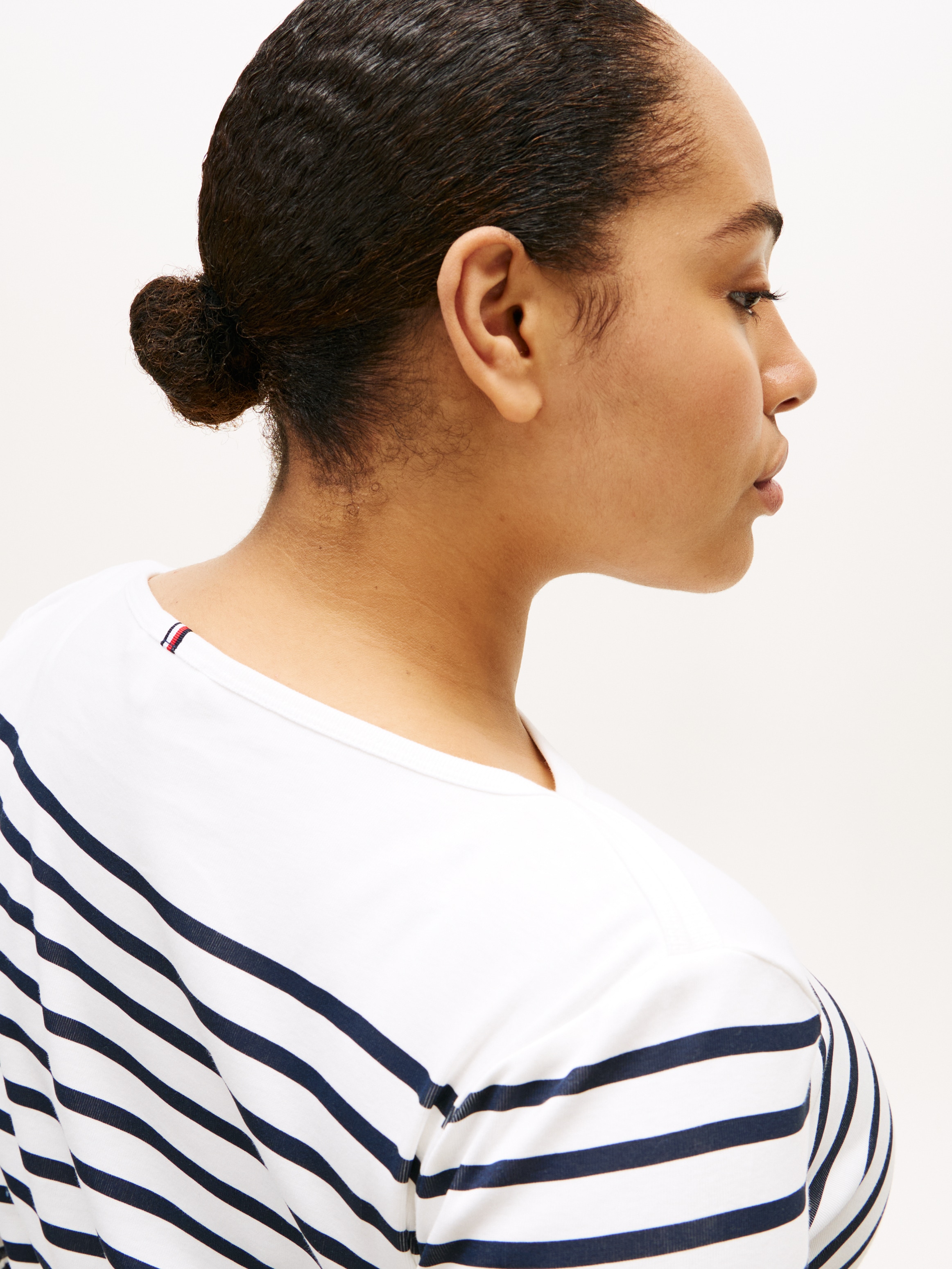 Tommy Hilfiger Curve T-shirt »CRV SLIM CODY BOAT-NK 3/4SLV« en grandes tailles, manches 3/4, broderie logo