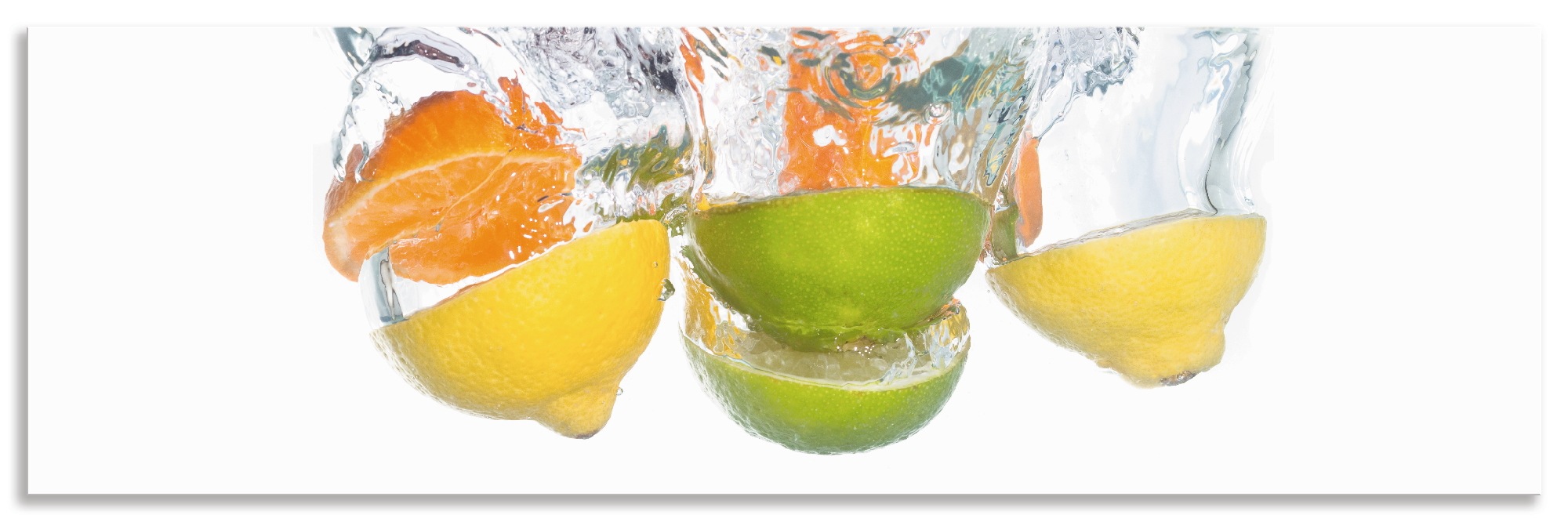 Artland Küchenrückwand »Zitrusfrüchte fallen in klares Wasser«, (1 tlg.), Alu Spritzschutz mit Klebeband, einfache Montage