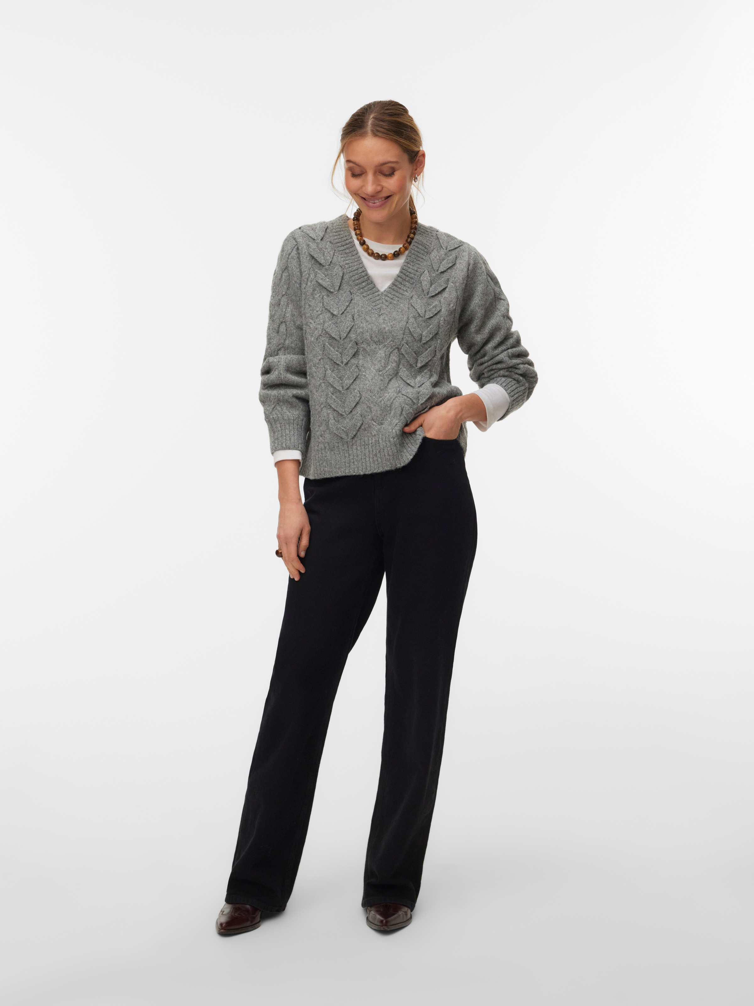 Vero Moda Pull en tricot »VMMARLA LS V-NECK PULLOVER BOO« Materialmix, mit Wollanteil