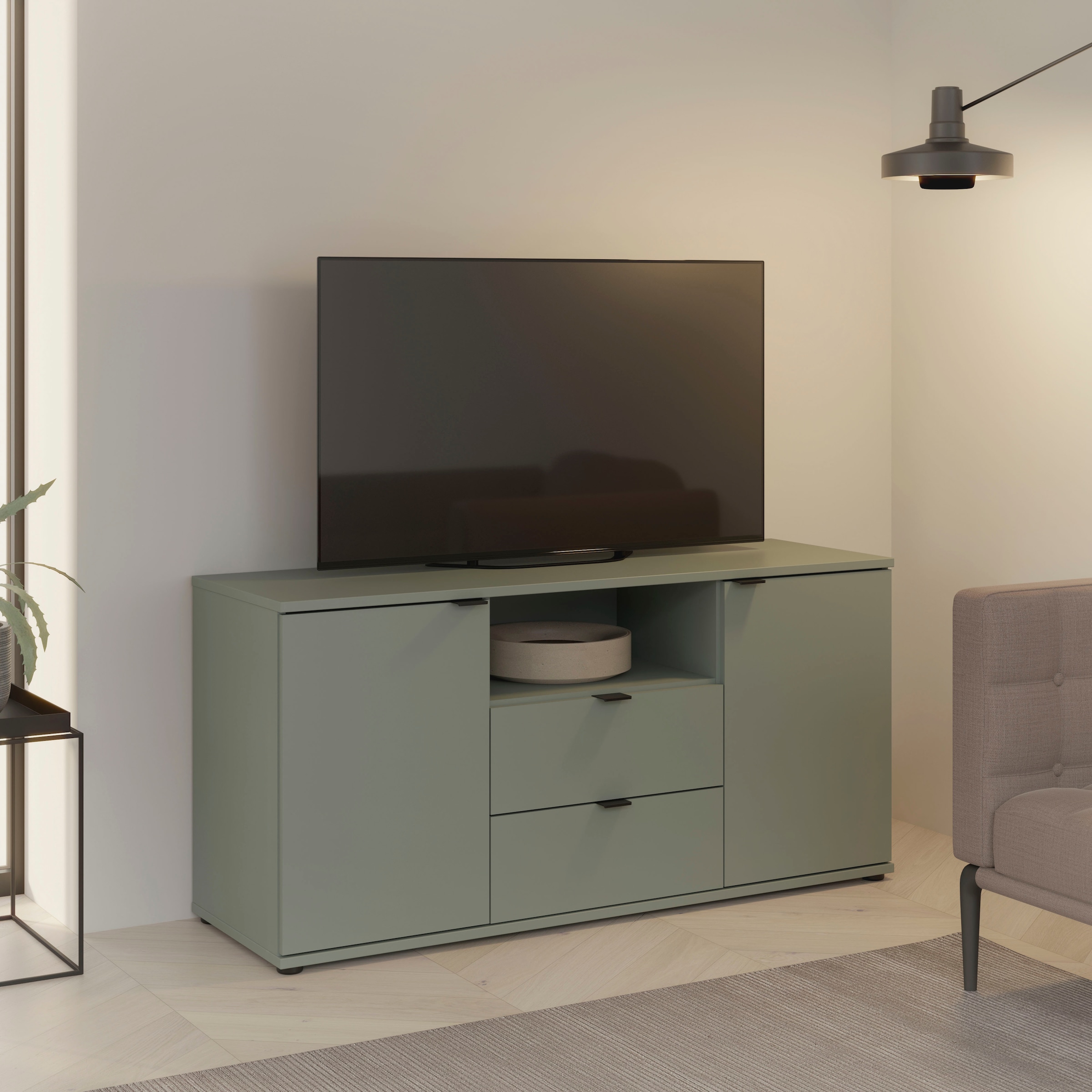 FORTE Lowboard »Ganymede« Breite 129,8cm,  TV Board, Stauraum, Schublade; Metallgriffe, Kabelführung