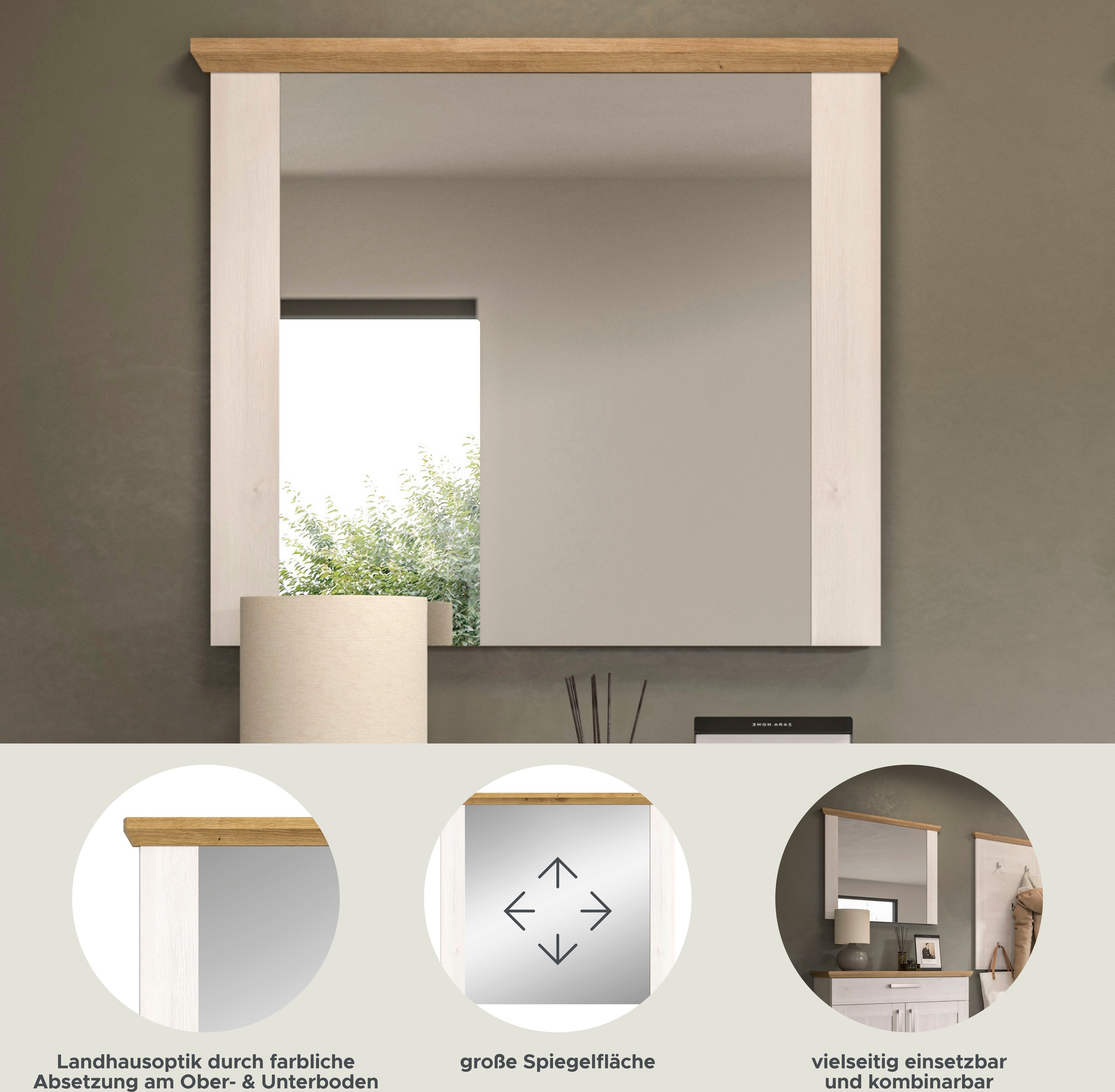 Home affaire Spiegel »COSENZA, TOPSELLER!, Breite 82 cm, 2-farbig, in Landhausoptik«, Garderobenspiegel, Wandspiegel, Flurspiegel, Dielenspiegel