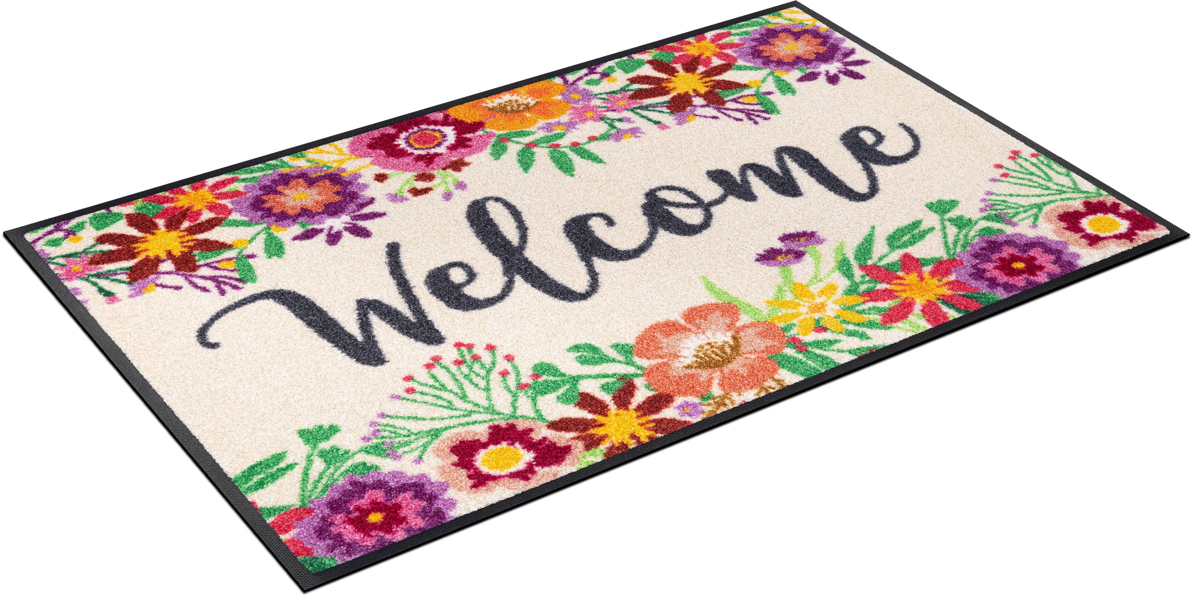 Image of wash+dry by Kleen-Tex Fussmatte »Welcome Blooming«, rechteckig, 7 mm Höhe, Schmutzfangmatte, mit Spruch, rutschhemmend, In- und Outdoor geeignet, waschbar bei Ackermann Versand Schweiz