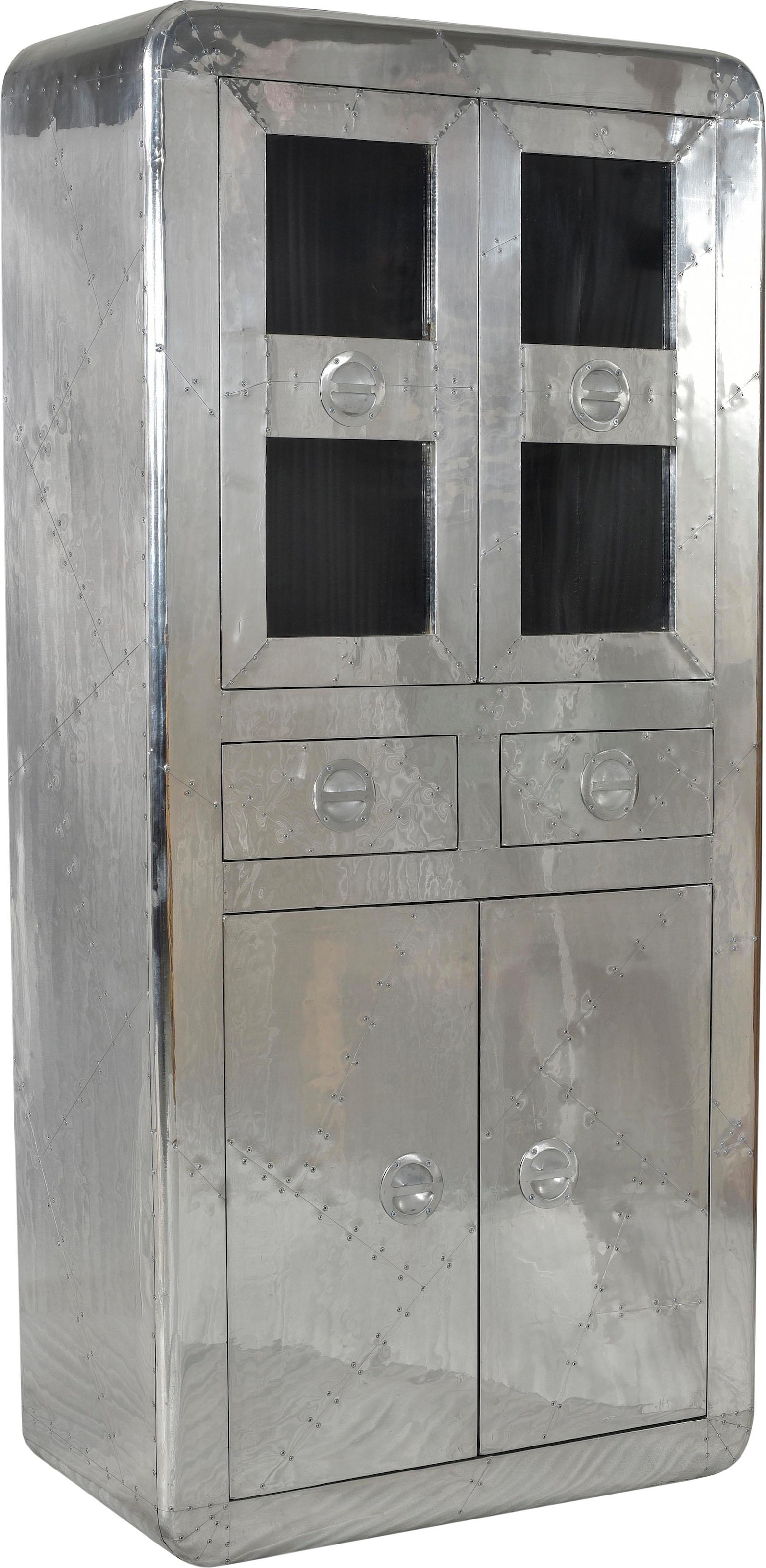 SIT Vitrine »Pushkar aus Mangoholz mit 4 Türen & 2 Schubladen« Futuristischer Aluminium-Look mit dekorativen Zierschrauben