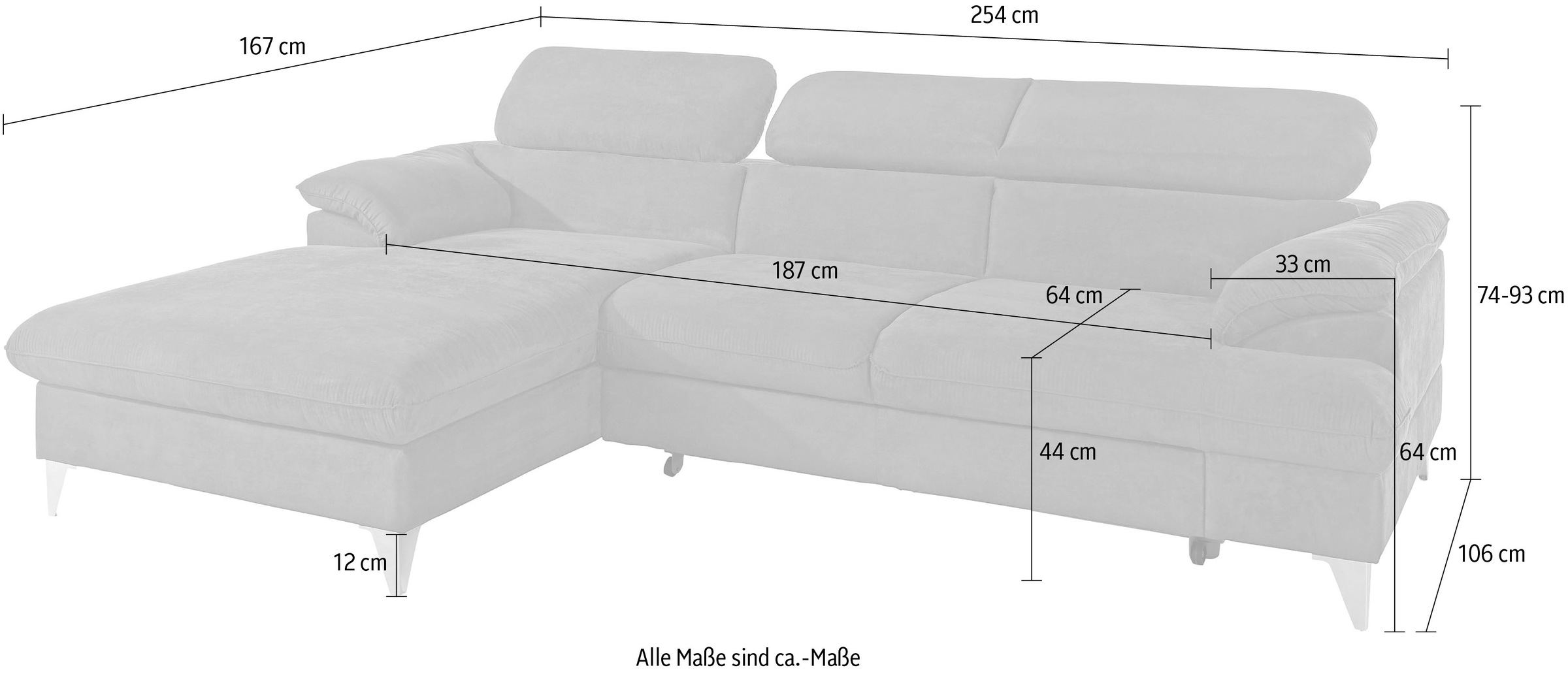 COTTA Polstergarnitur »Caluso«, (2 tlg.), Set: bestehend aus Ecksofa, Hocker, Ecksofa inkl. Kopfteilverstellung