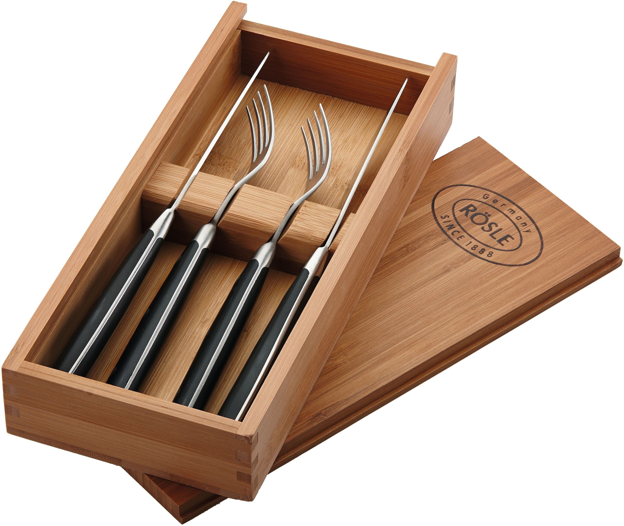 Image of RÖSLE Steakbesteck Set mit 2 Steakmessern und 2 Steakgabeln, inkl. praktischer Holzbox