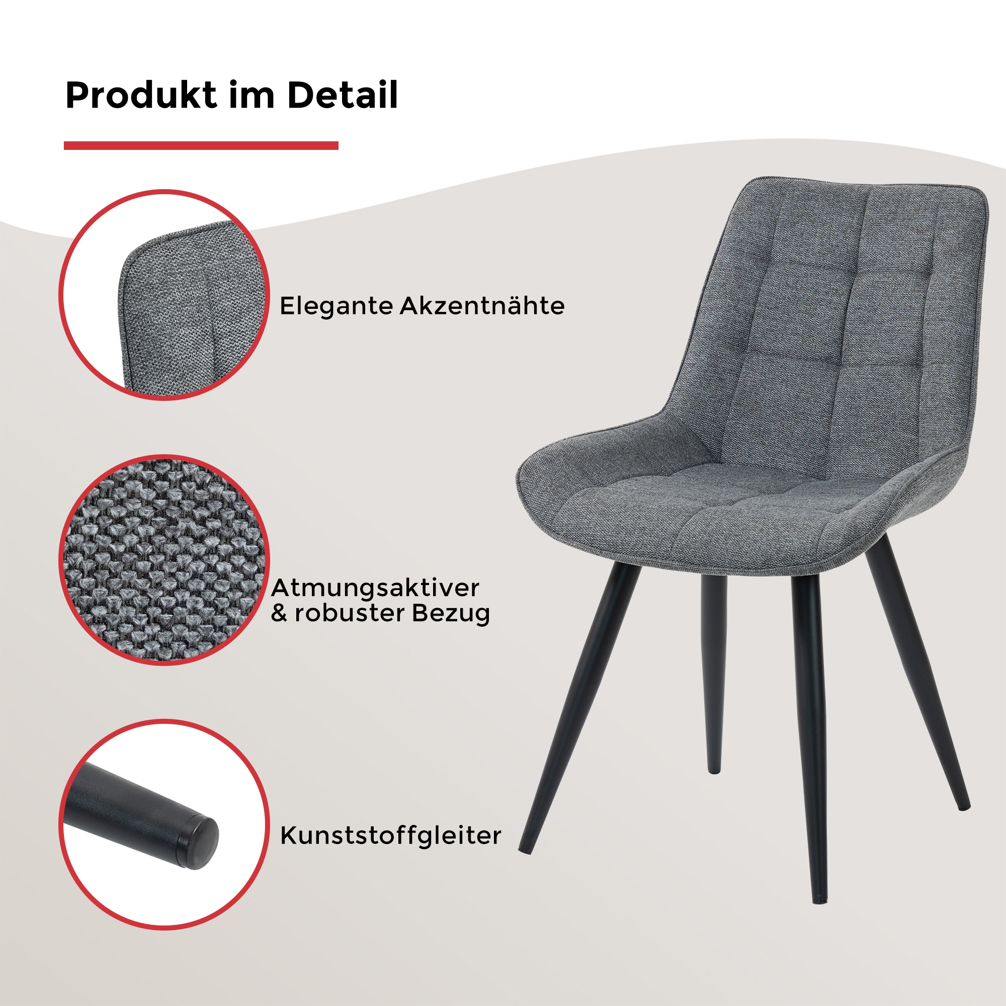 Duo Collection Chaise de salle à manger »Iris Esszimmerstuhl, 4er-Set« (Ensemble) 4 cuisrevêtement en tissu robuste, rembourrage matelassé, supporte jusqu'à 110 kg