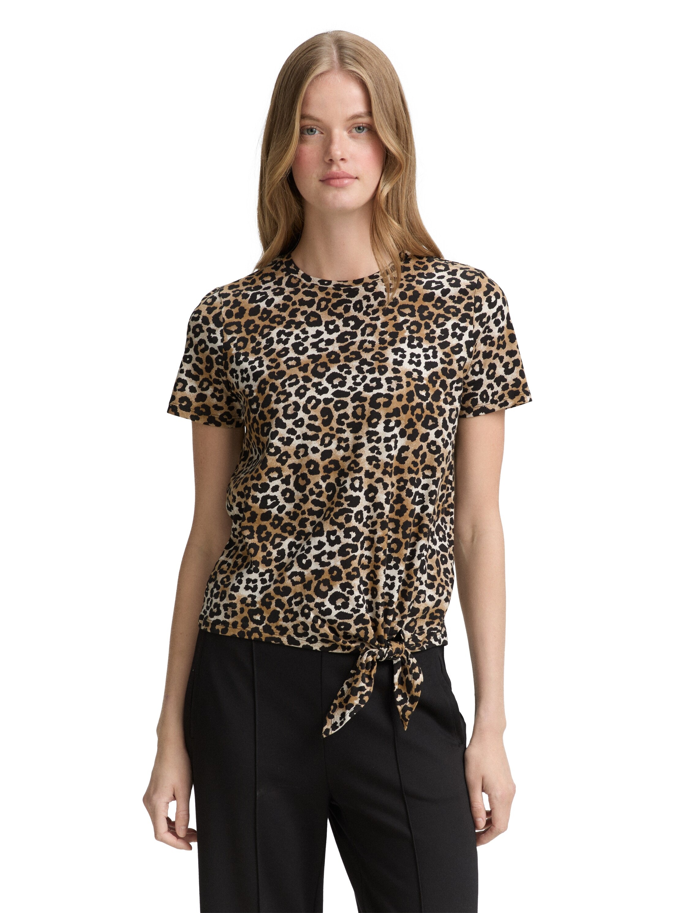 Image of TOM TAILOR Denim T-Shirt mit Minimalprint und seitlichem Knoten
