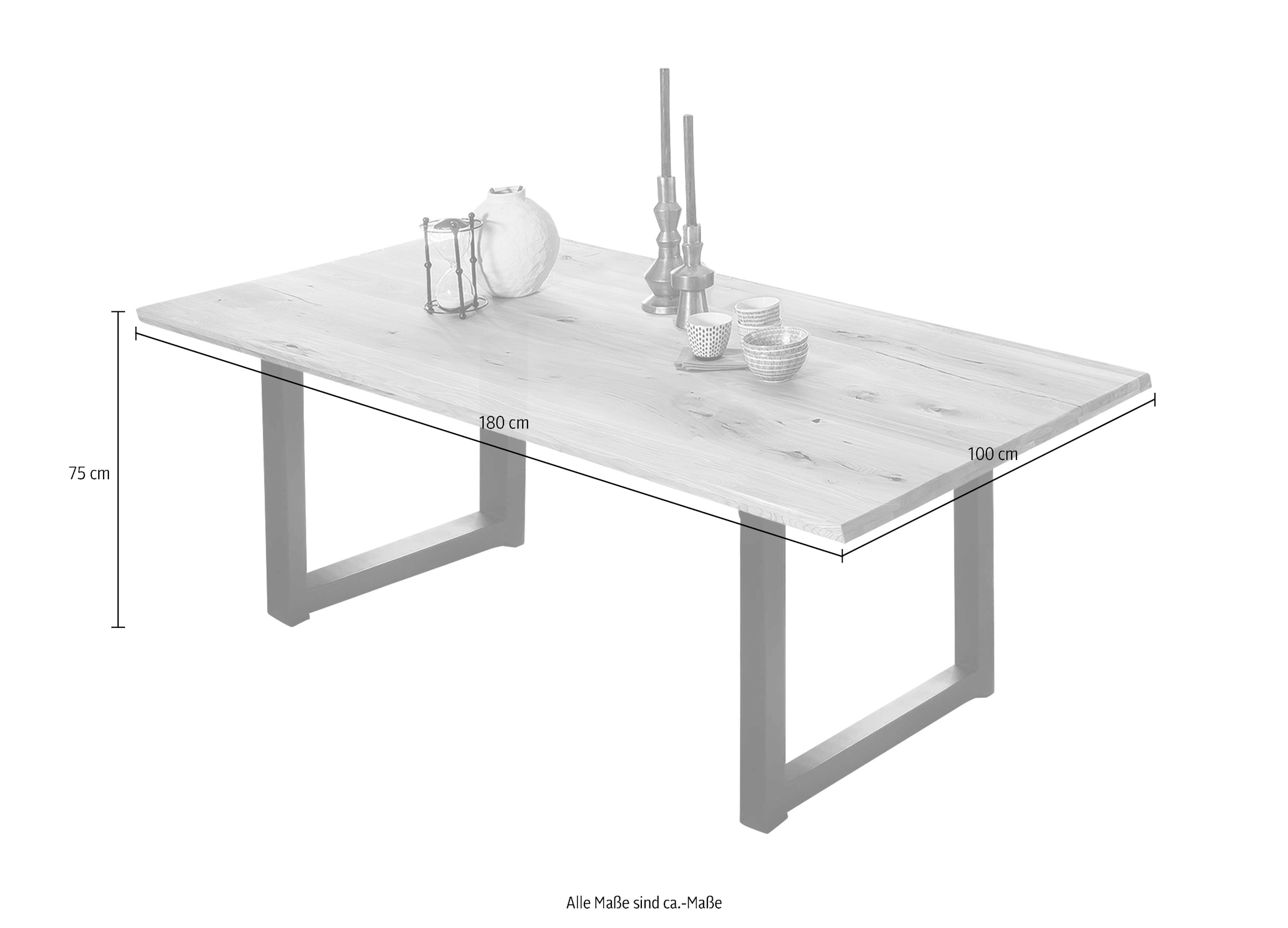 SIT Table de salle à manger »Lille Wildeiche Massivholz mit modernem Metall-Kufengestell« Chêne sauvage huilé avec lamelles continues & structure en patins