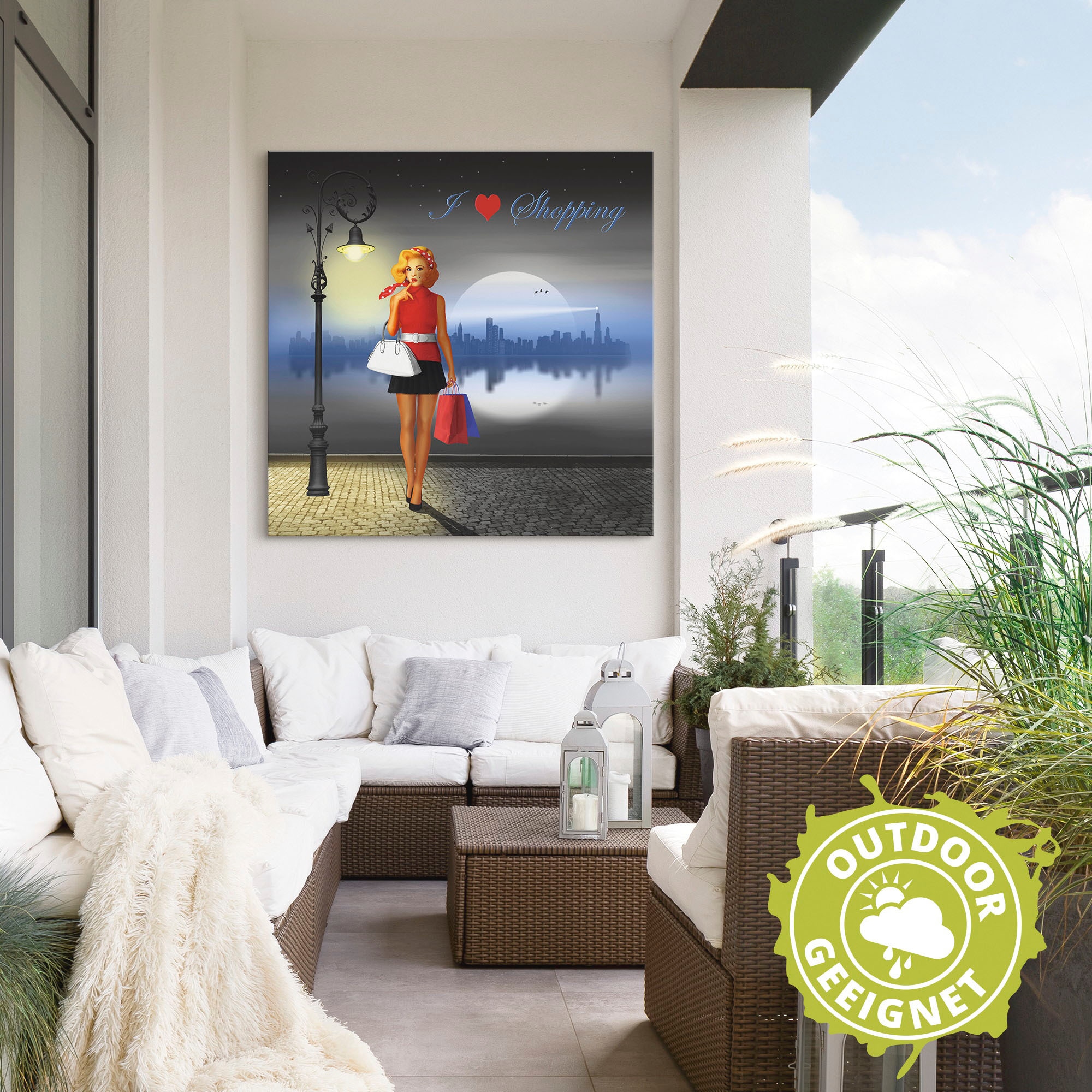 Artland Alu-Dibond-Druck »Ich liebe Einkaufen« Mode 1 Stk. tlg. für Innen- und Aussenbereich geeignet, Outdoorbild