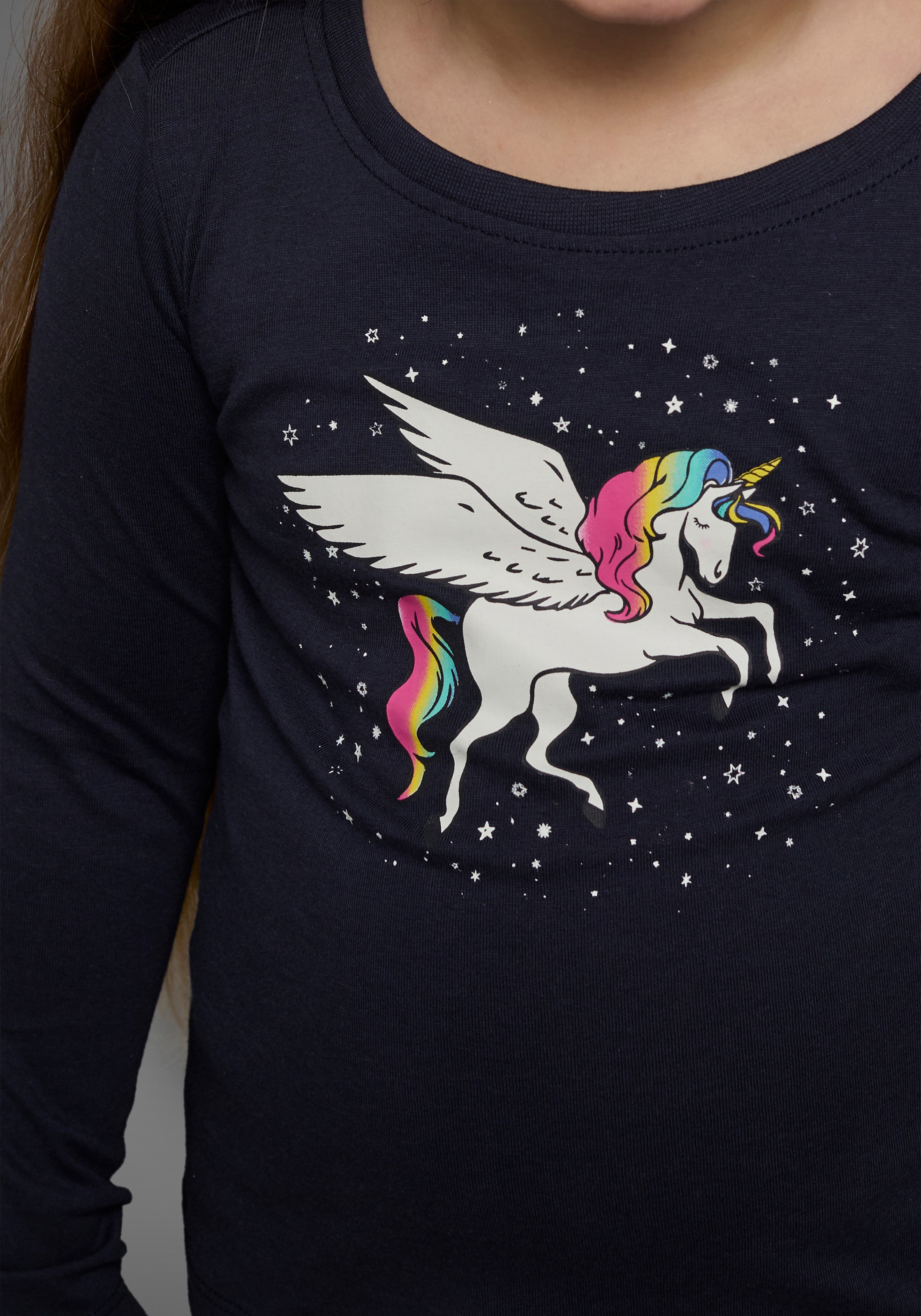 KIDSWORLD Langarmshirt »mit süssem Einhorn Druck«, langärmlig, hüftlange Passform, stylischer Druck