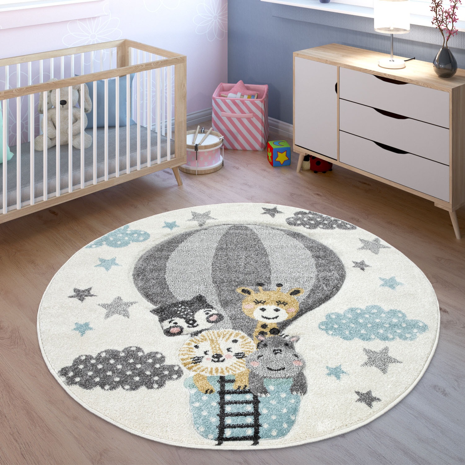 Image of Lüttenhütt Kinderteppich »Cosmova«, rund, 17 mm Höhe, Kurzflor, Motiv Tiere & Berge, Pastell-Farben, ideale Teppiche fürs Kinderzimmer bei Ackermann Versand Schweiz