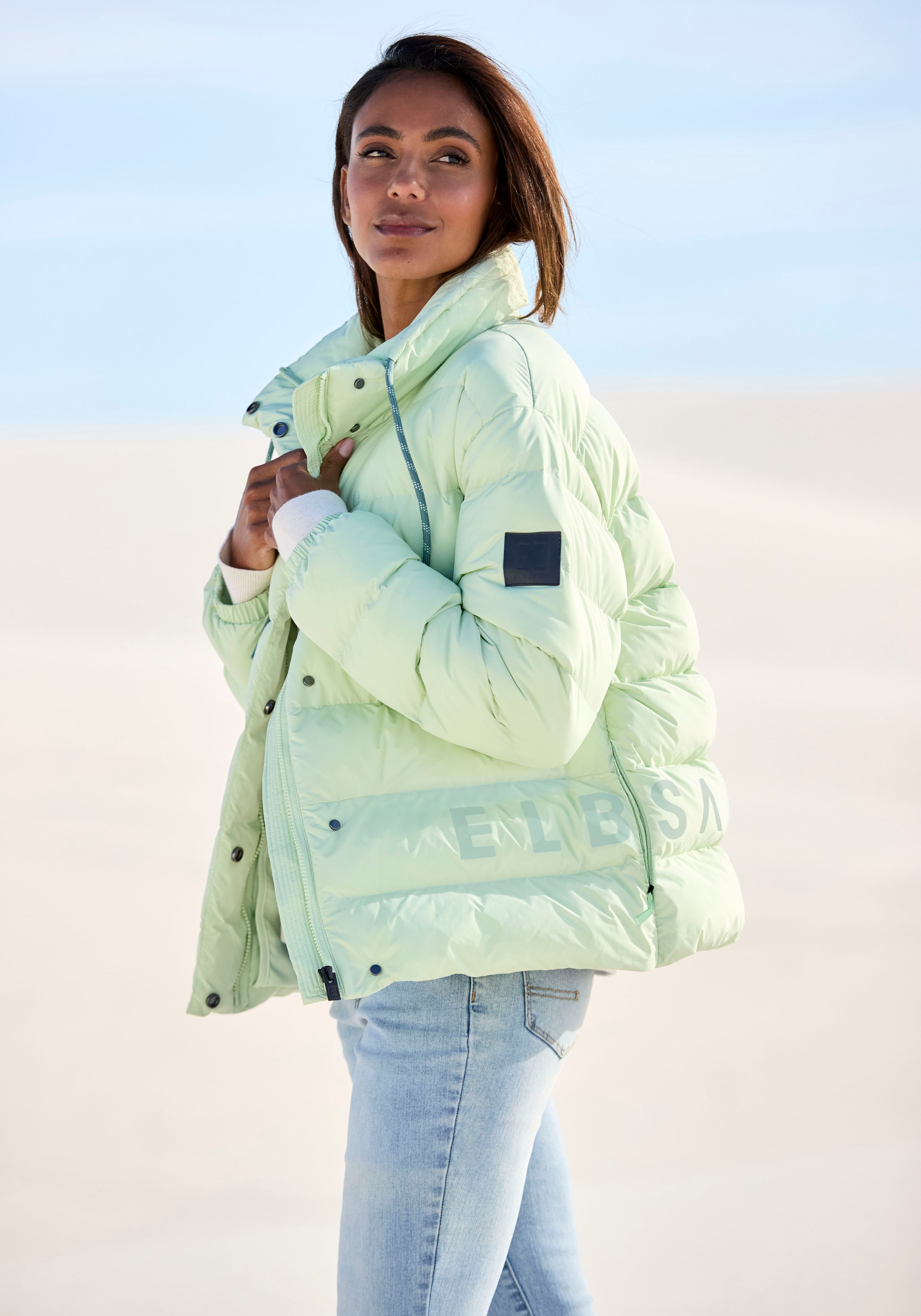 Elbsand Steppjacke, ohne Kapuze, mit hochschliessendem Kragen