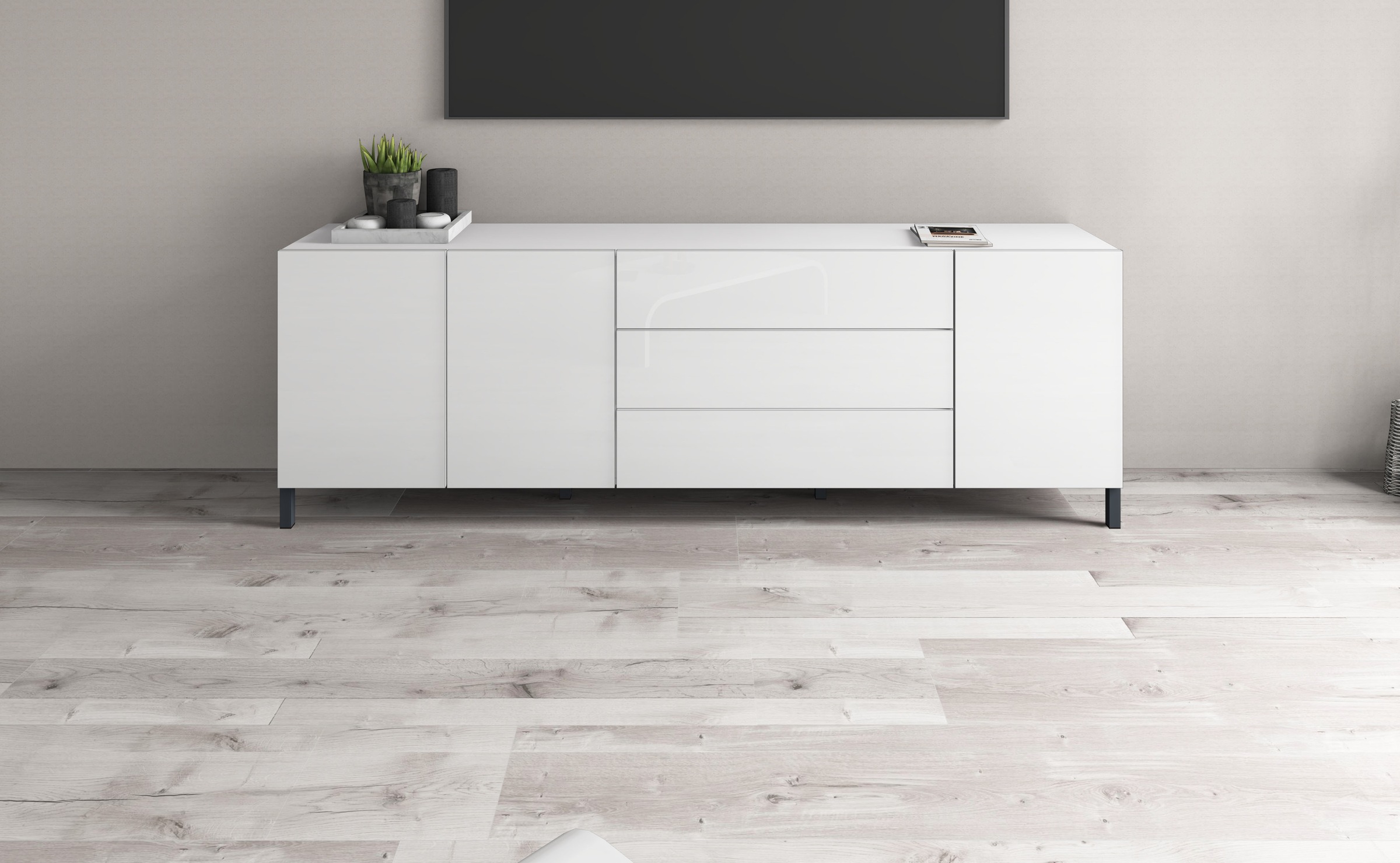Image of borchardt Möbel Sideboard "Sophia, Grifflos mit schwarzen Metallfüssen" 152 oder 190cm, viel Stauraum, grifflos, praktisch, mehrere Grössen