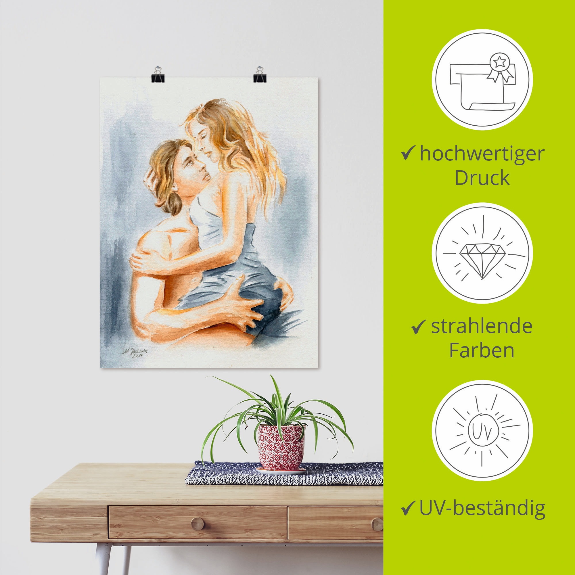 Artland Wandbild »Verliebtes Pärchen - erotisches Aquarell«, Paar, (1 St.), als Leinwandbild, Poster in verschied. Grössen