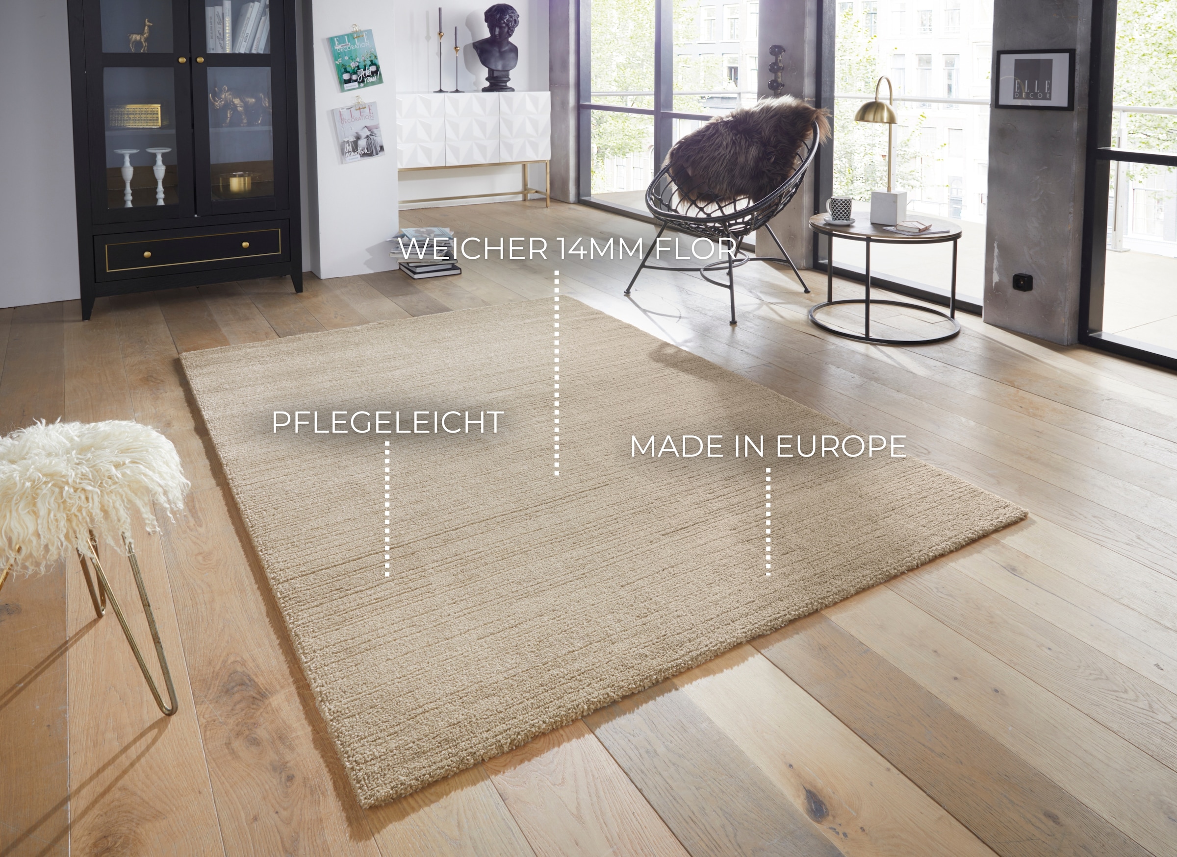 ELLE DECORATION Teppich »Loos«, rechteckig, 14 mm Höhe, Kurzflor, Weich, Uni, Modern, Scandi-Look, Wohnzimmer, Schlafzimmer