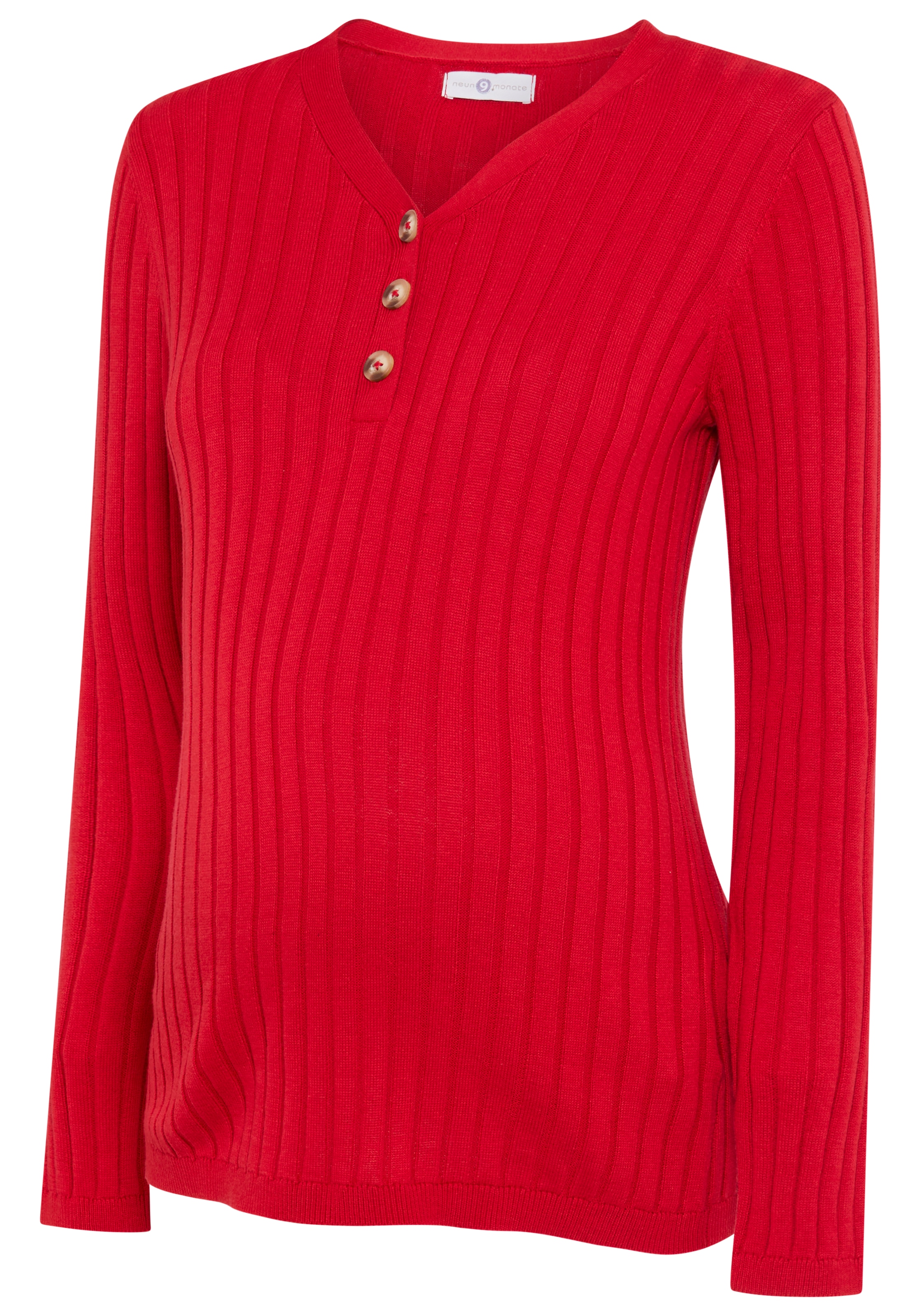 Neun Monate Pull de grossesse »Feinstrick-Umstandspullover mit Knöpfen - Stillpullover« Manches longues, en fine maille, avec un décolleté en V profond