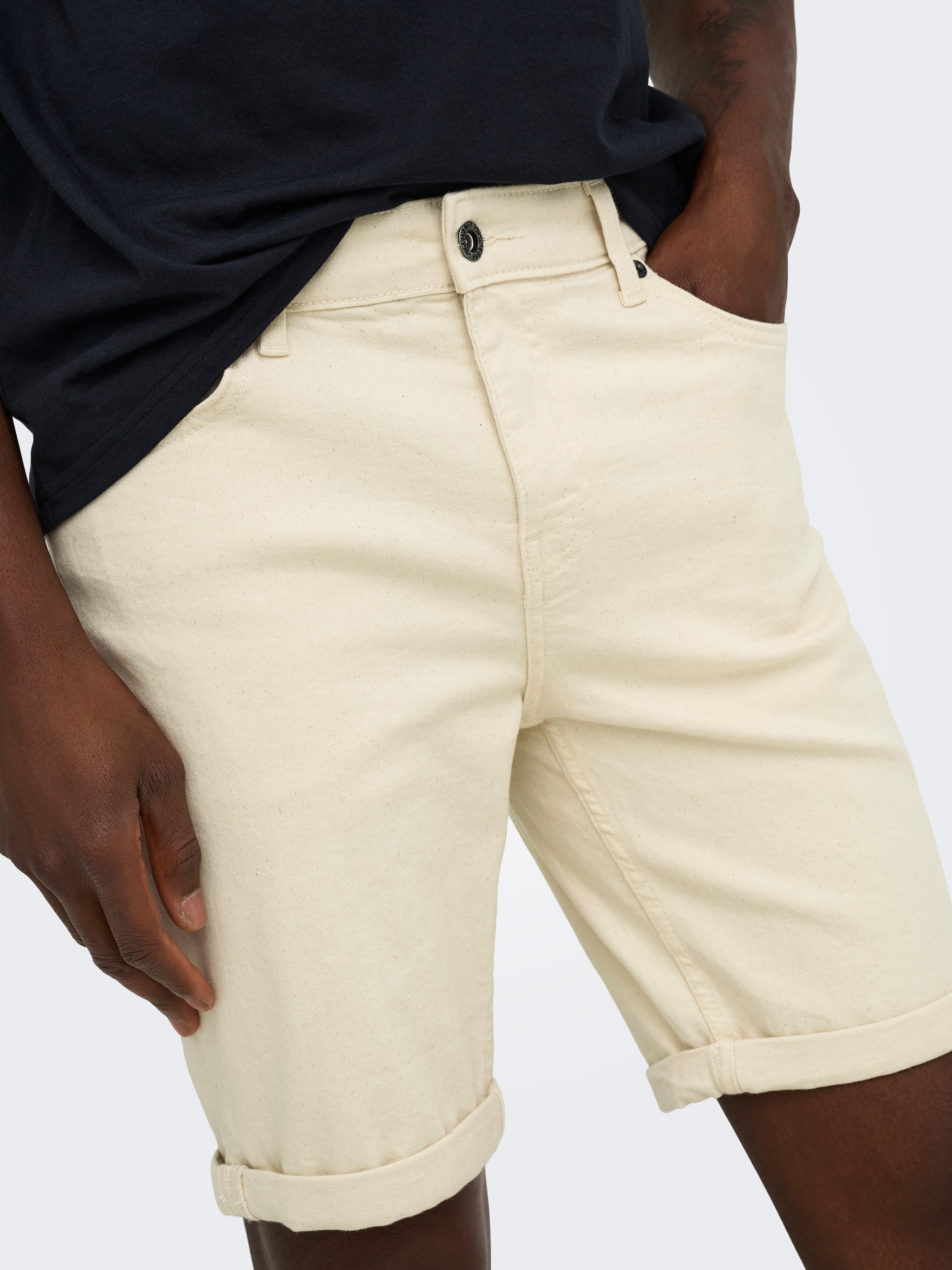 ONLY & SONS Short en jean »ONSPLY ECRU 9470 PIM DNM SHORTS NOOS« mélange coton, coupe régulière