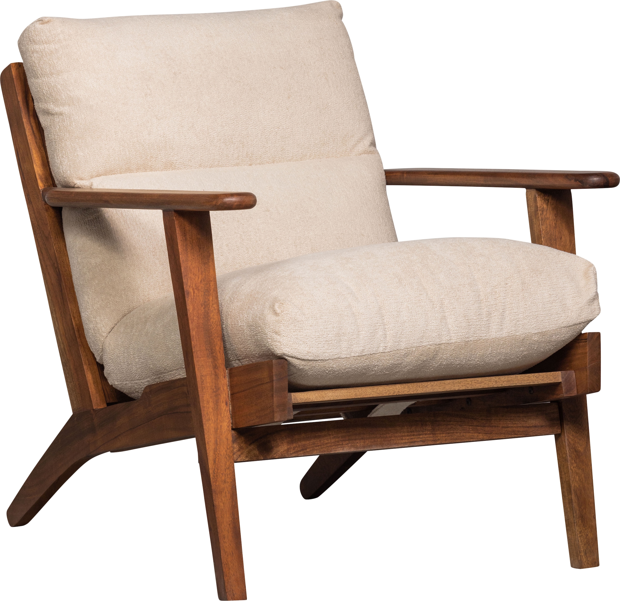 Image of WOOOD Sessel "Houston Akazienholz-Rahmen mit Bezug, H 86 x B 71 x T 71 cm" Bouclé-Bezug, Tragkraft 150 kg, einfach zu montierbar