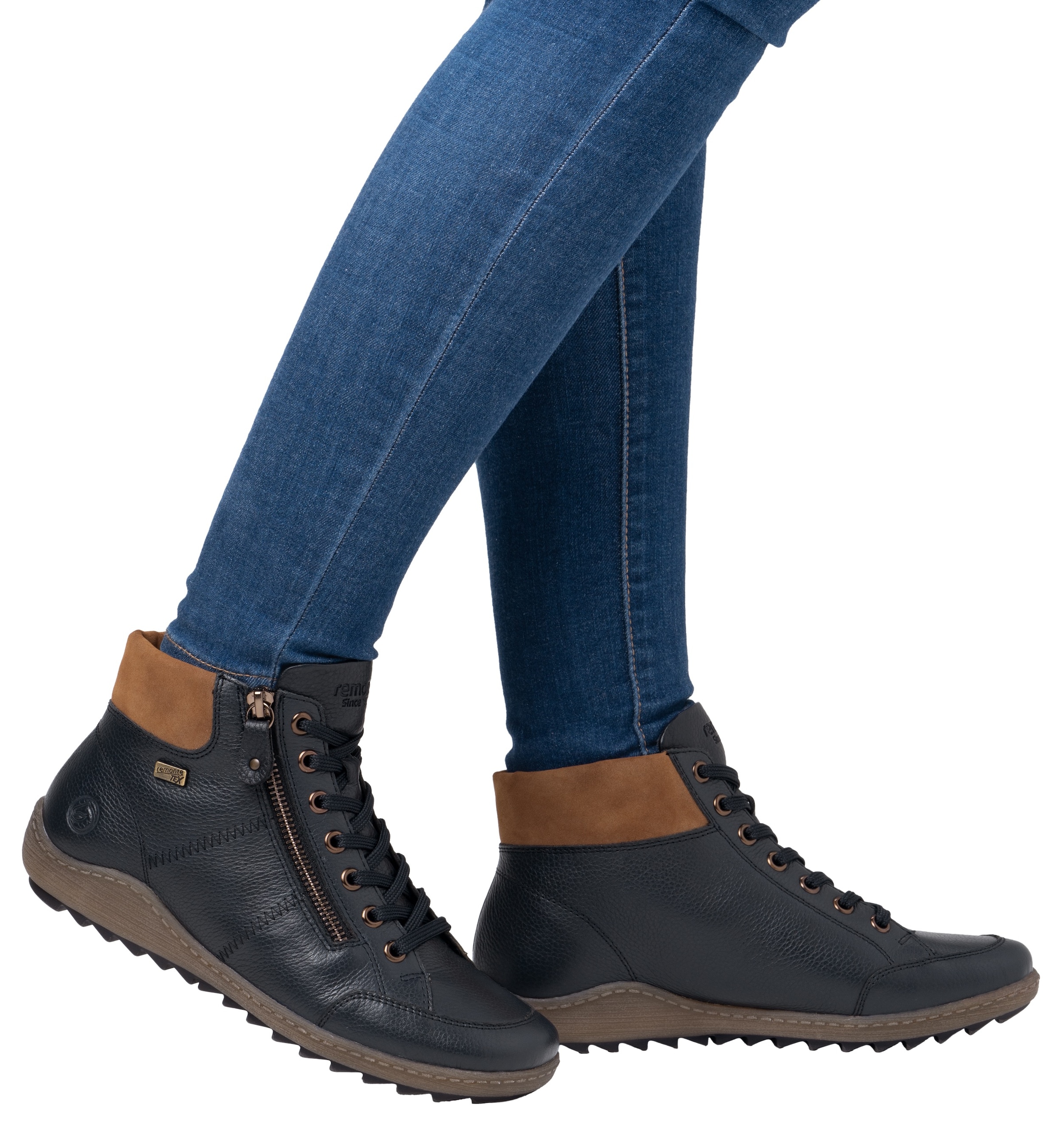 Remonte Schnürboots, Flats, Komfortschuh, Stiefelette mit Logoprägung und Kontrastnähten