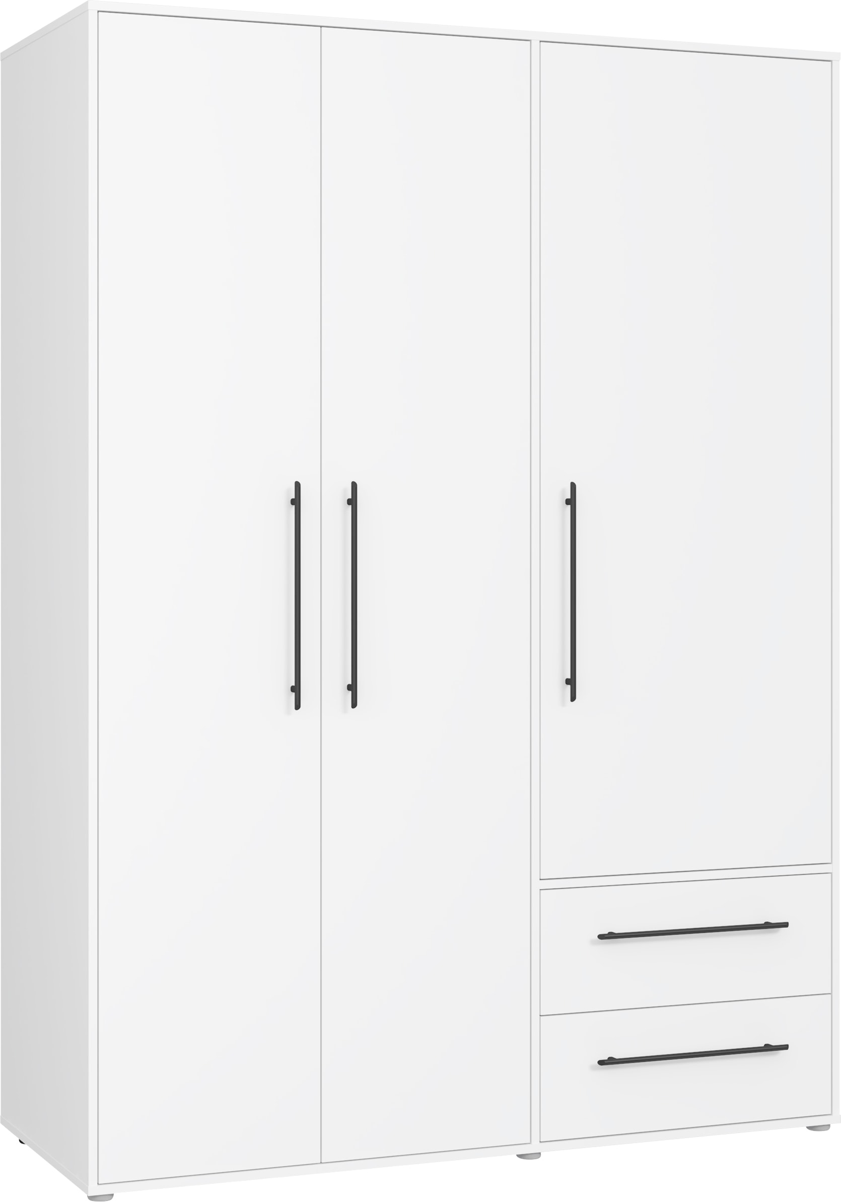 FORTE Armoires à vêtements »Mokkaris , Garderobe, zeitloses Design, 3 Türen, Made in Europe« L/H/P env. 144x200x59 cm,  Deux tiroirs, poignées barres noires, rangement, aussi en noir