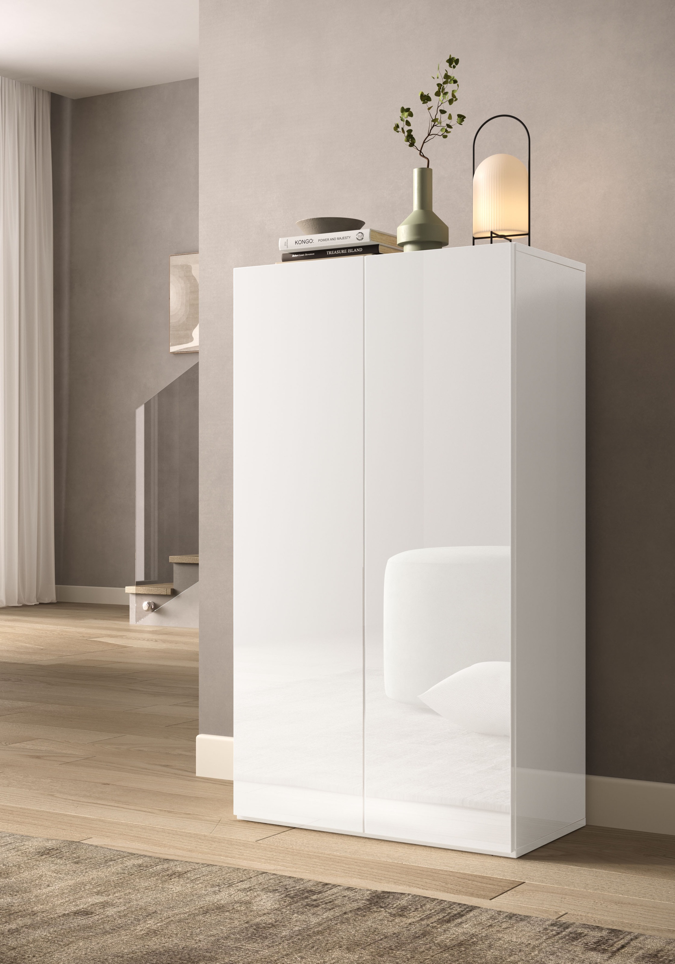 Image of GOODproduct Schuhschrank "SMILE Breite 63 cm, Höhe 114 cm, Schuhregal mit 5 Ebenen," Schuhkommode in Weiss Hochglanz Lack
