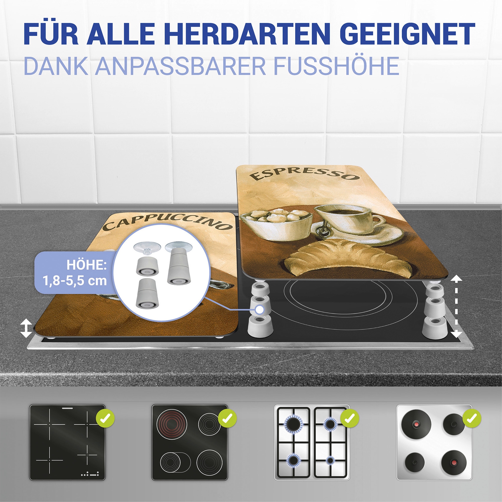 WENKO Herd-Abdeckplatte »Universal Modell Kaffee«, (Set, 2 tlg.), Herdabdeckung für alle Herdarten, kratzfest, mit rutschfesten Füssen