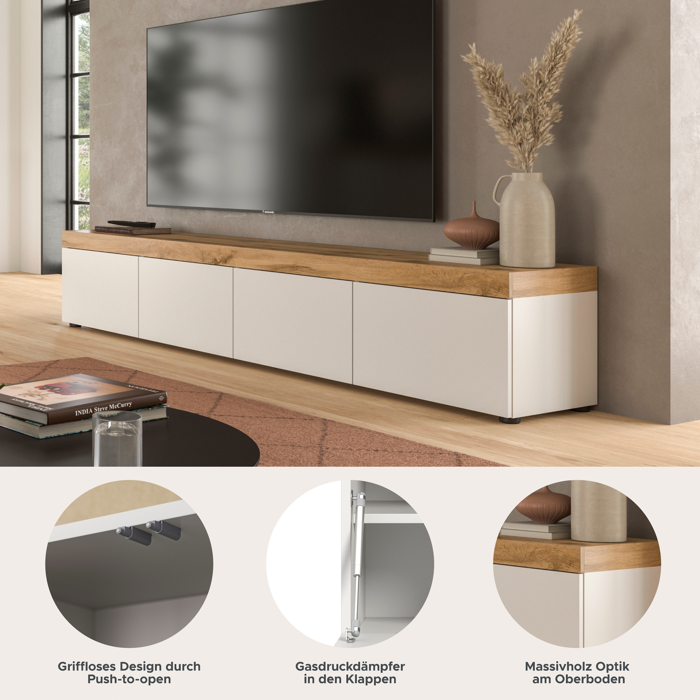 GOODproduct Lowboard »MAMBO, TOPSELLER!, Breite 200cm, 4 Klappen, stehend oder hängend« 2 farbige Ausführung, in verschiedenen Farben erhältlich, 1 Stk. tlg. Lowboard, TV Unterschrank, Tv-Schrank, Wohnzimmer