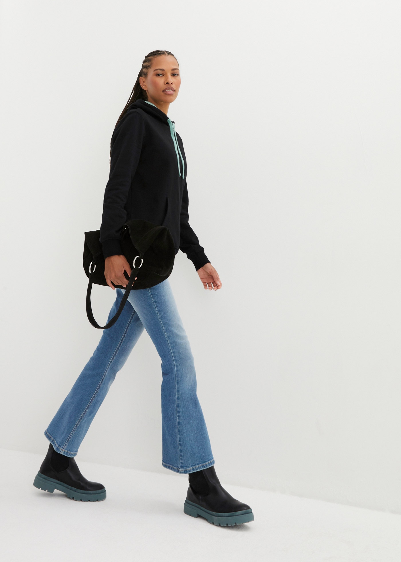 bonprix Hoodie , mit Stehkragen, Oversize Passform, aus Baumwolle
