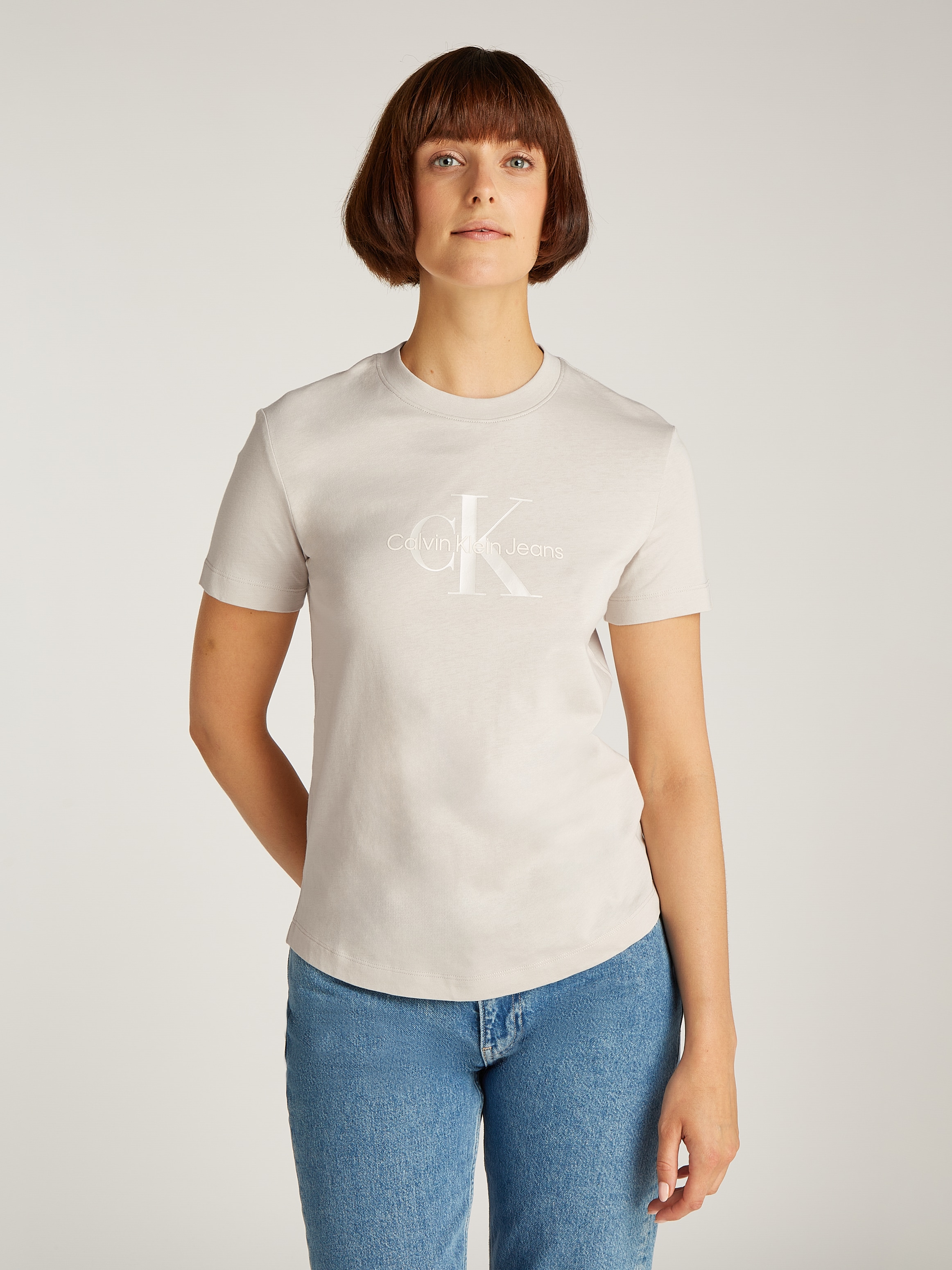 Calvin Klein Jeans Rundhalsshirt »GLOSSY MONOLOGO REGULAR TEE«, mit Logodruck