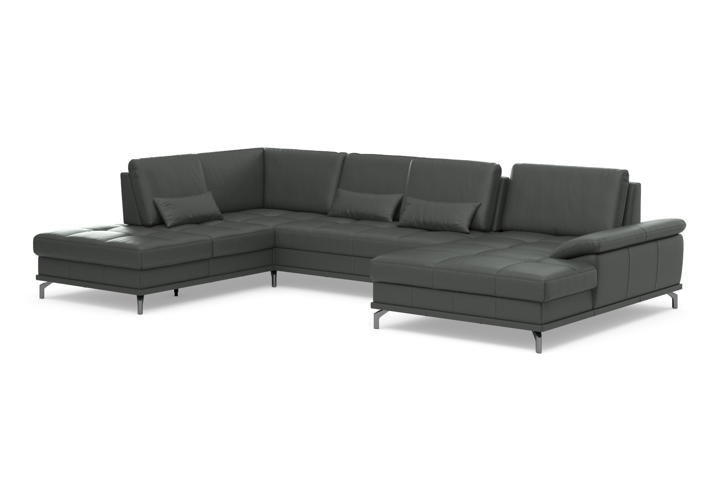 GOODproduct Wohnlandschaft »Costello U-Form, Sitztiefen- & Armteilverstellung, 3 Nierenkissen« optional Schlaffunktion & Stauraum, Federkern, Leder