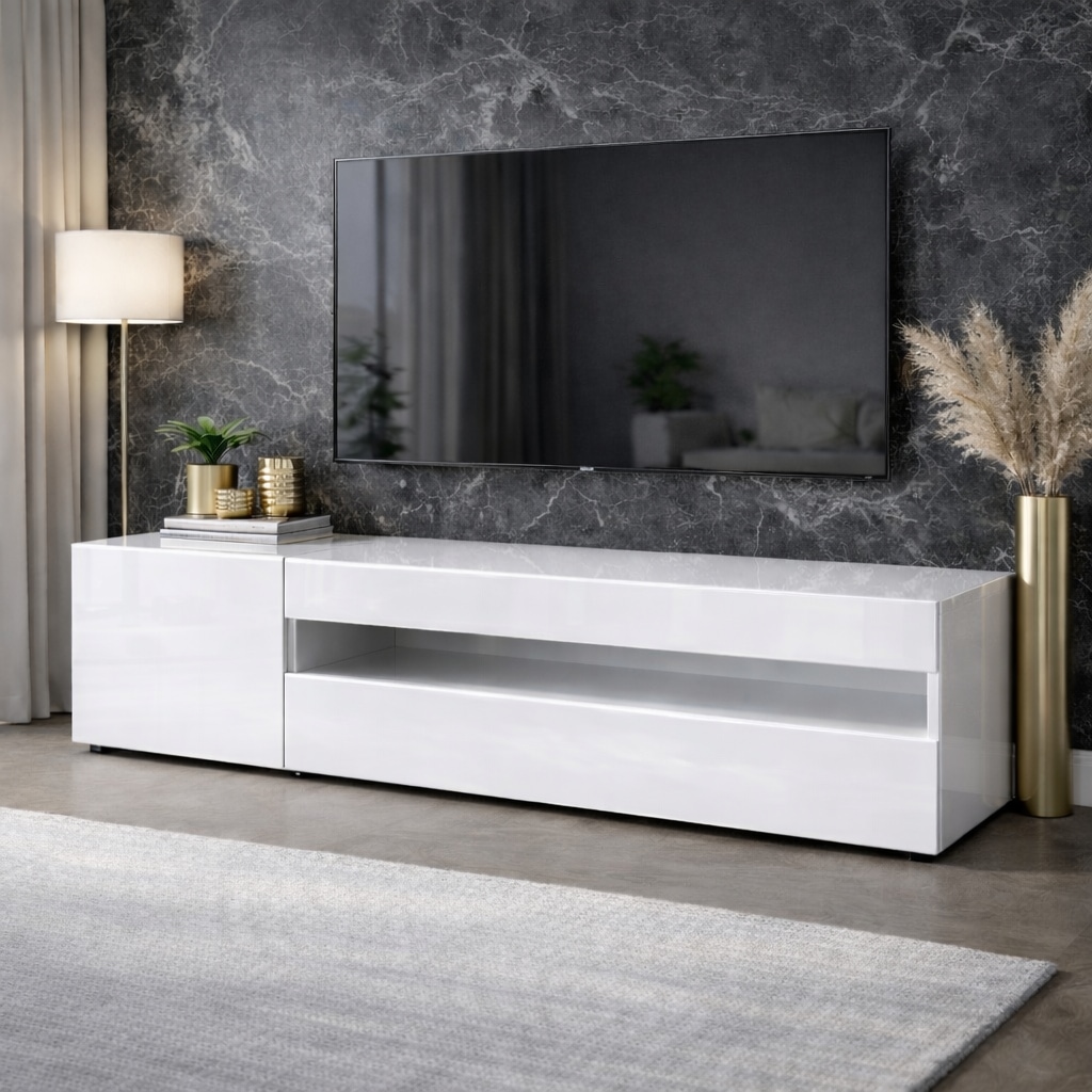 GOODproduct Lowboard »LORENZO 1, TV-Board, TV-Kommode, TV-Schrank, TV-Unterschrank, TV-Möbel« Modernes lackiertes Hochglanz TV-Board, grifflos, Breite 155 cm