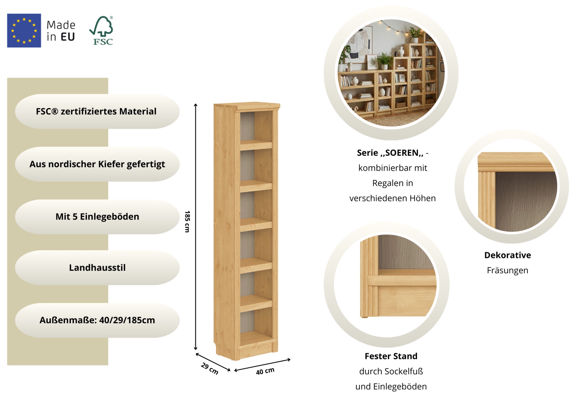 GOODproduct Standregal »Riga« aus massiver Kiefer, FSC®-zertifiziert, made in Europe