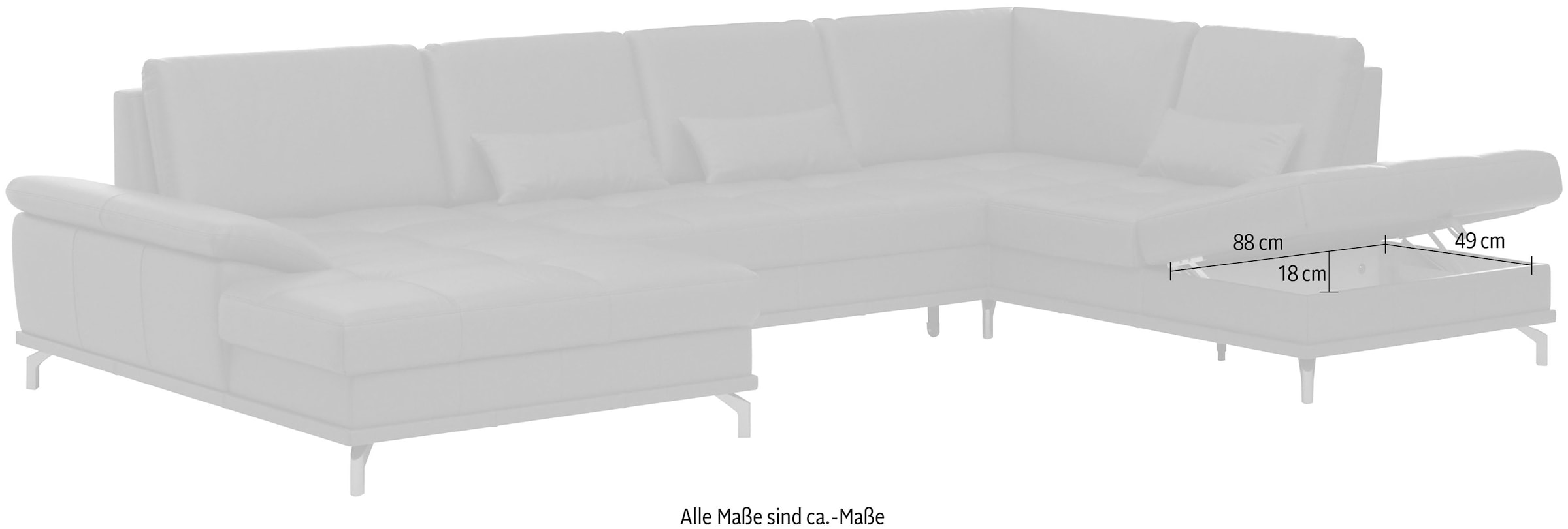 Places of Style Wohnlandschaft »Costello U-Form, mit Sitztiefenverstellung, Armteilverstellung und«, 3 Nierenkissen, optional Bettfunktion und Bettkasten