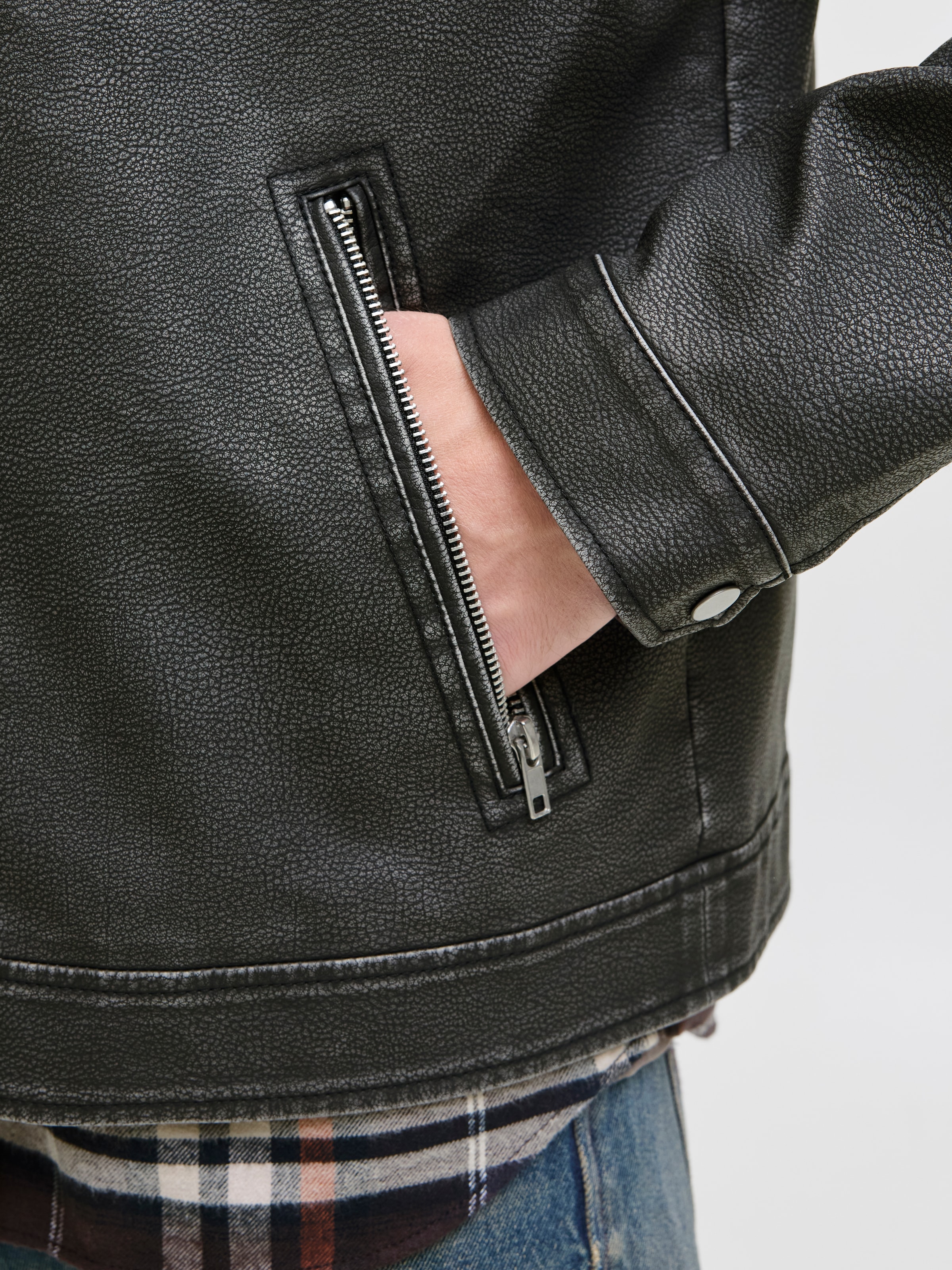Jack & Jones Veste de motard »JJECASABLANCA PU JACKET NOOS« ohne Kapuze mit Fronttaschen