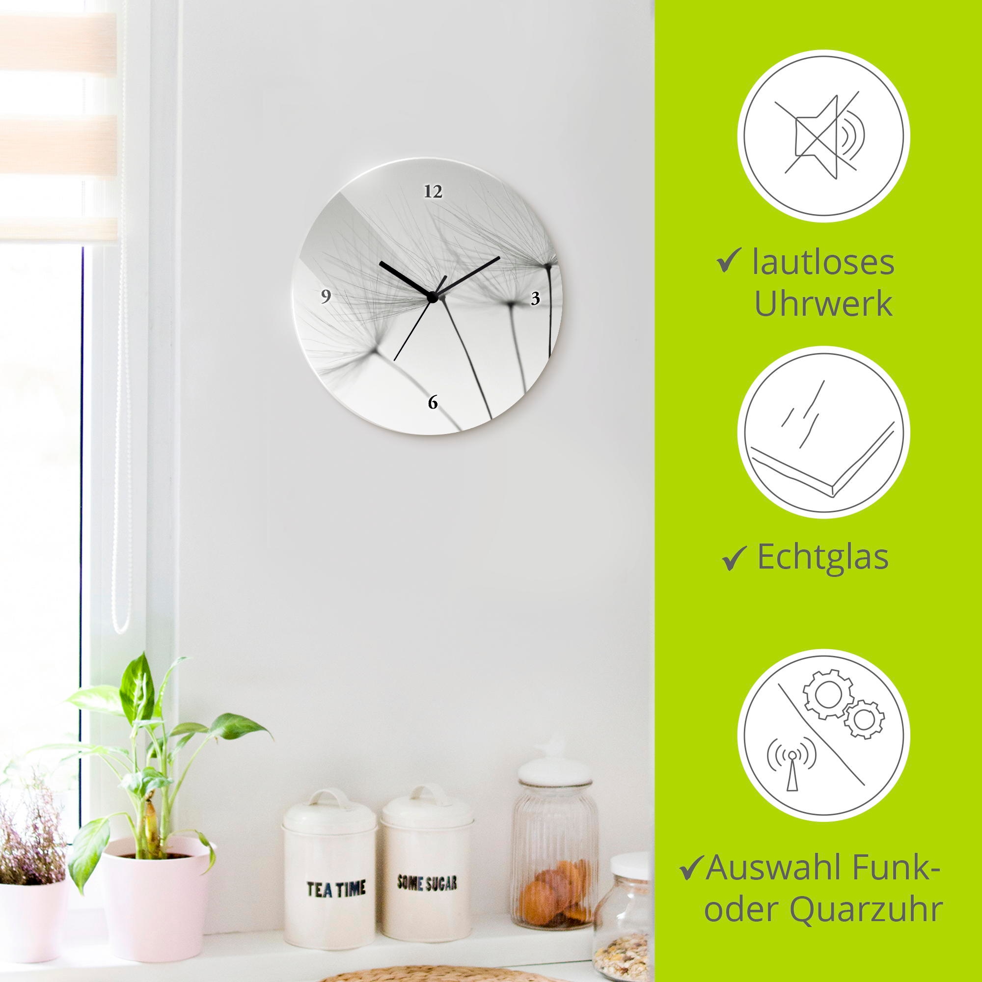 Artland Horloge murale »Pusteblumen-Samen« wahlweise mit Quarz- oder Funkuhrwerk, lautlos ohne Tickgeräusche