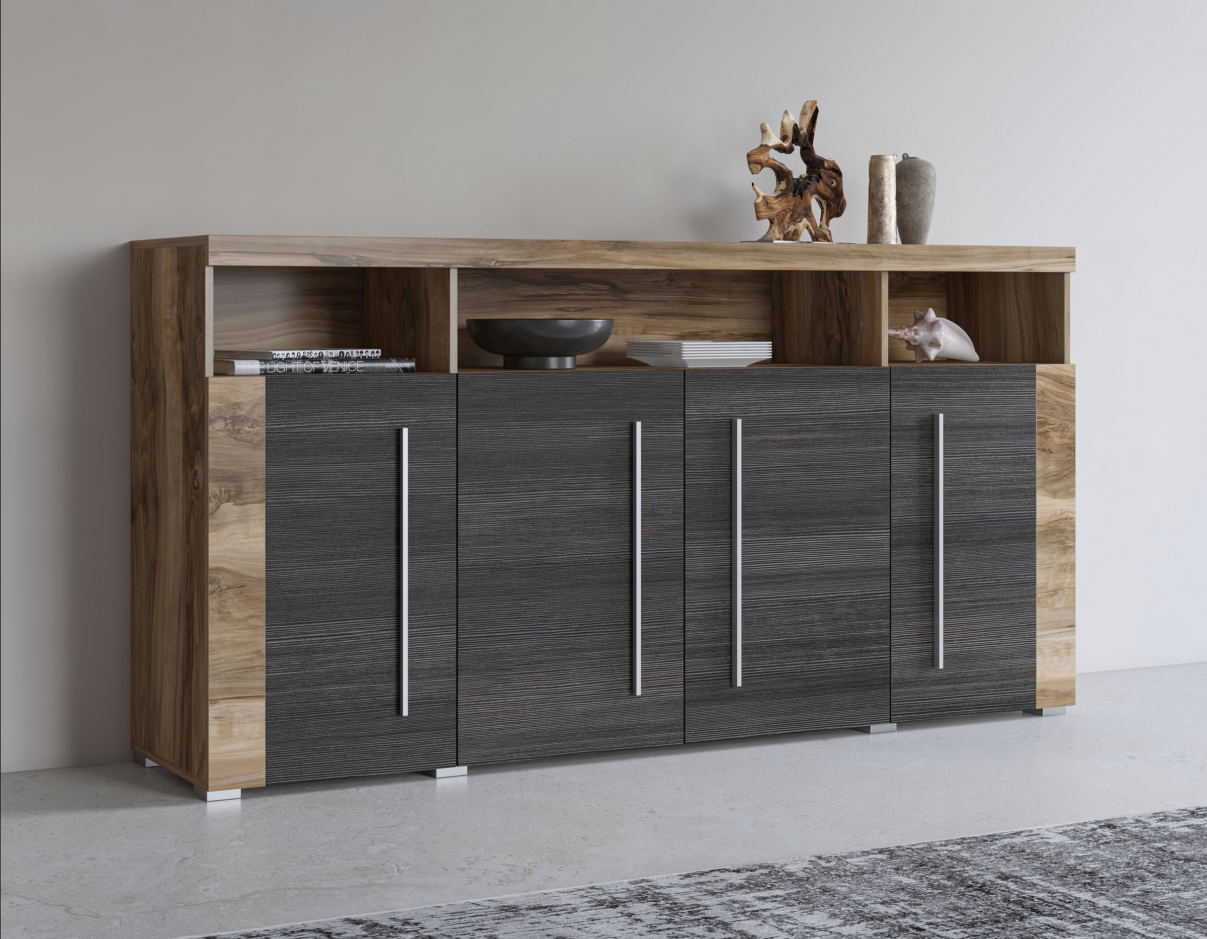 Image of GOODproduct Sideboard "Roger,Breite 182cm, stilvolle Schrank mit 4 Türen" Kommode mit viel Stauraum, Einlegeböden verstellbar