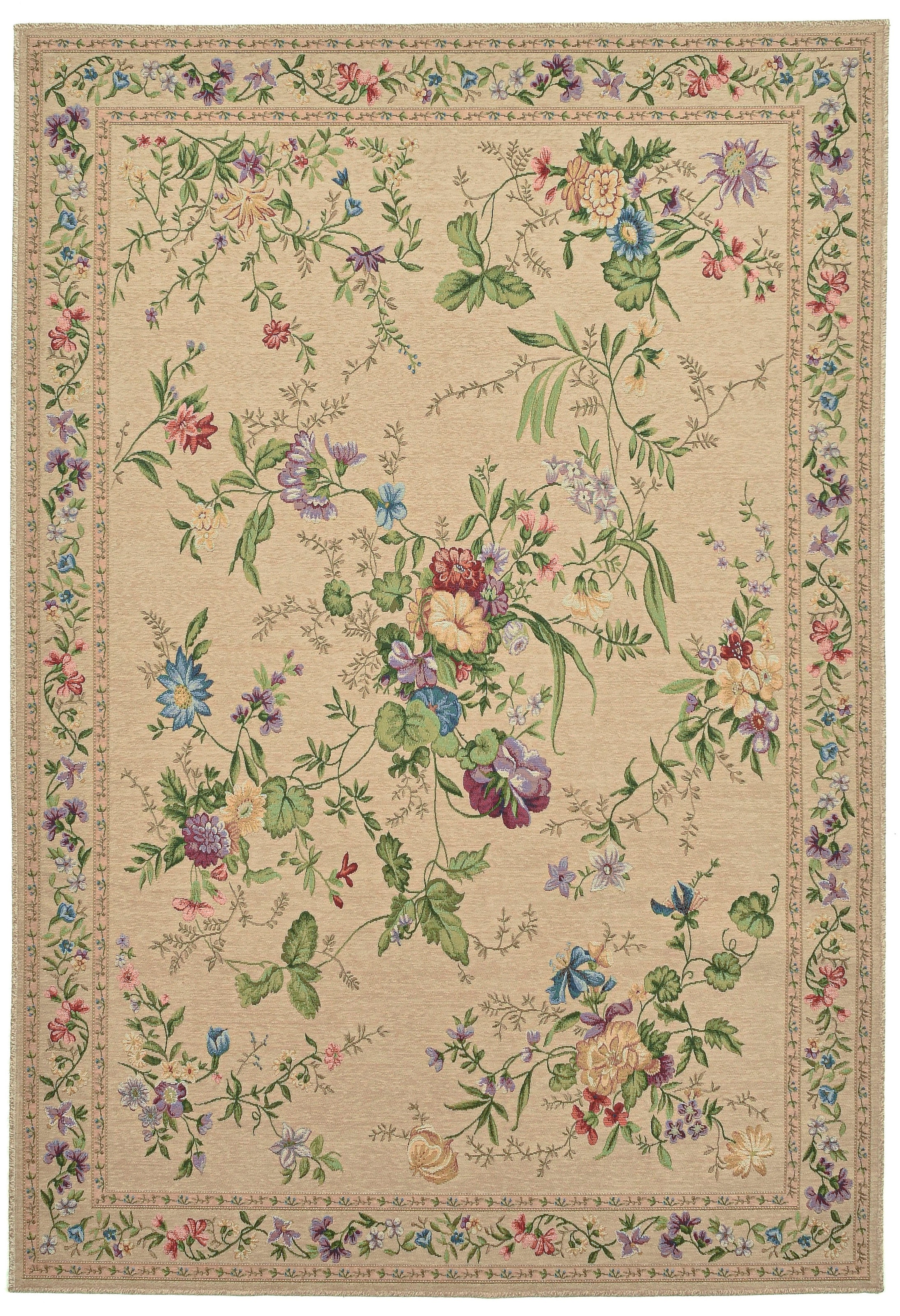 Image of THEKO Teppich "Flomi Sagrini" rechteckig 4 mm Höhe Flachgewebe, Pastell-Farben, Blumen Design, mit Bordüre