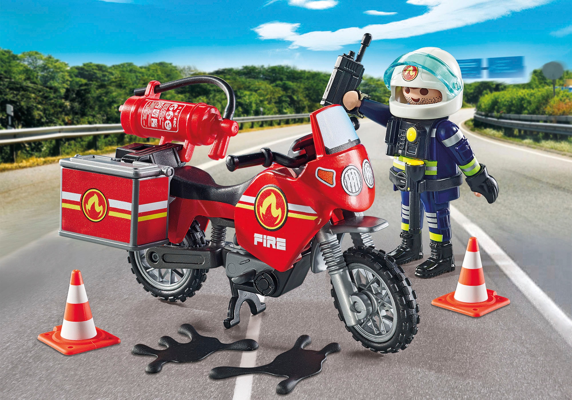 Playmobil® Konstruktions-Spielset »Feuerwehrmotorrad am Unfallort (71466), Action Heroes« Made in Europe