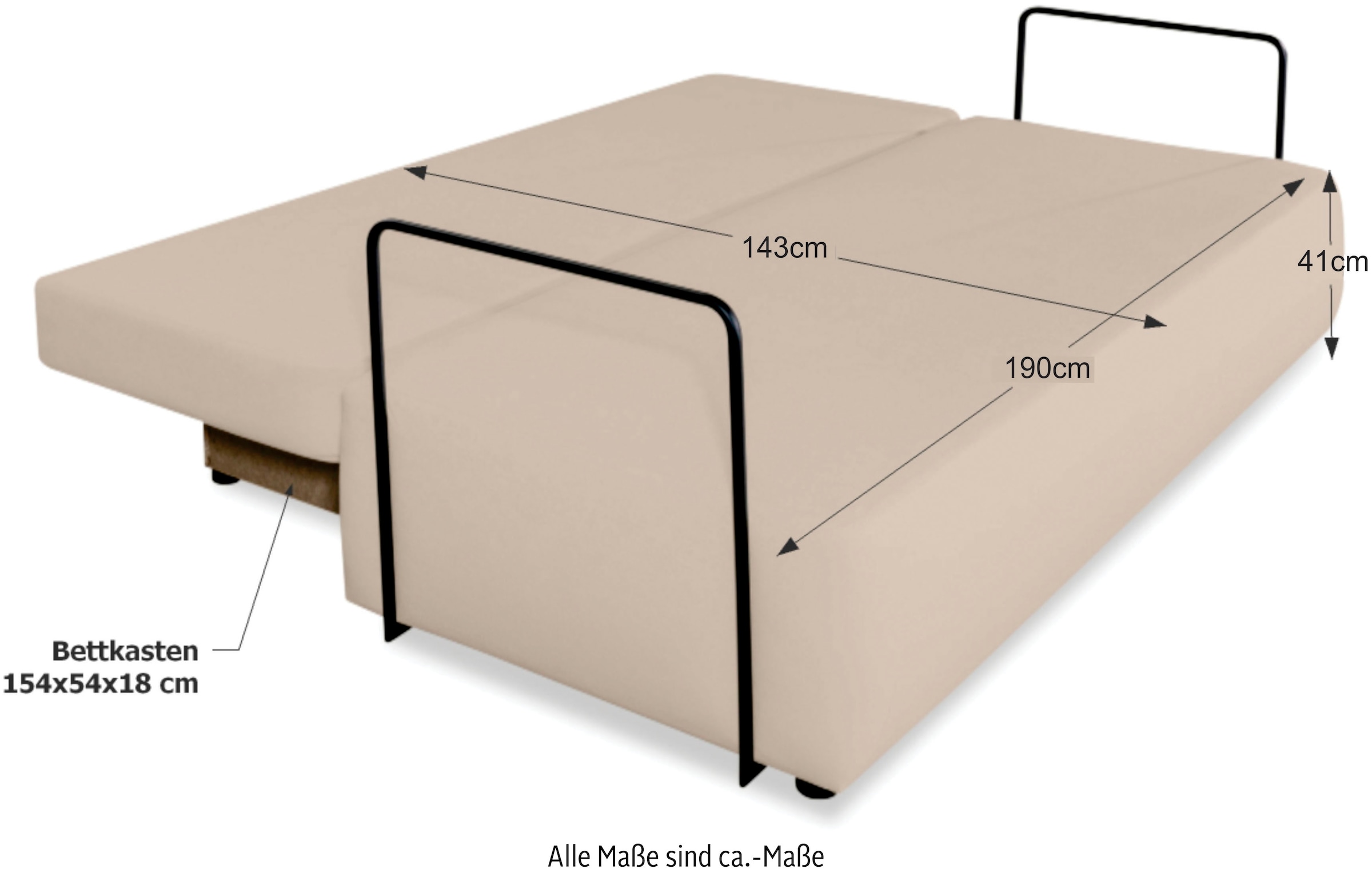 COLLECTION AB Schlafsofa »Maria, B: 191 cm, Liegefl. 143x190 cm« Schlaffunktion,Bettkasten,Bonnelfederkern,Moderne Armlehnen aus Metall