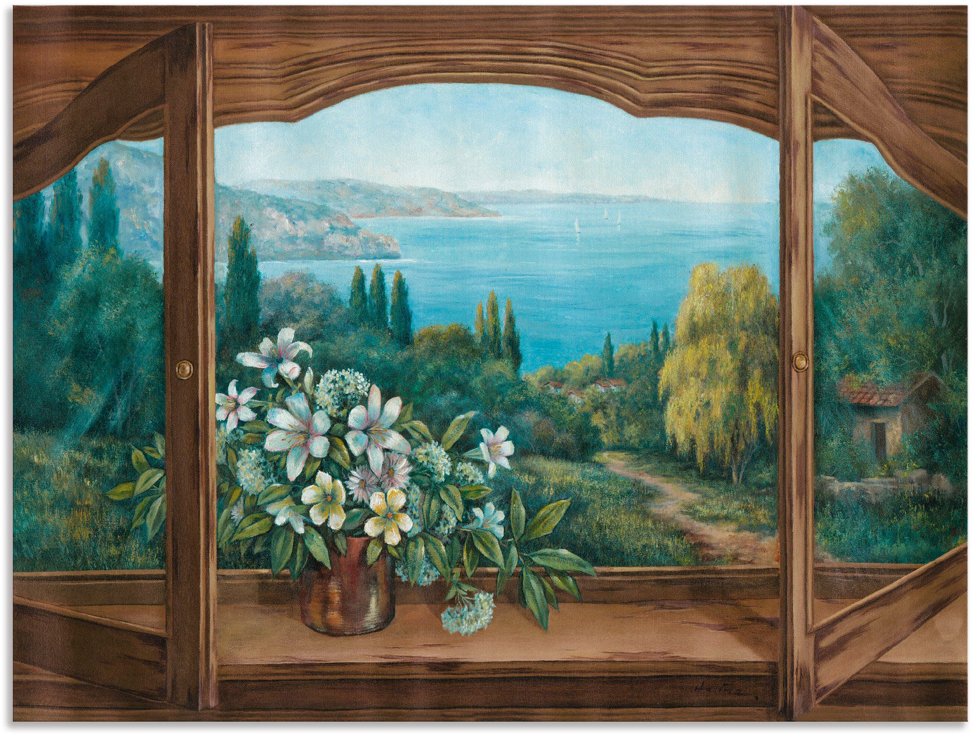 Image of Artland Wandbild »Ausblick auf´s Meer«, Fensterblick, (1 St.), in vielen Grössen & Produktarten - Alubild / Outdoorbild für den Aussenbereich, Leinwandbild, Poster, Wandaufkleber / Wandtattoo auch für Badezimmer geeignet bei Ackermann Versand Schweiz